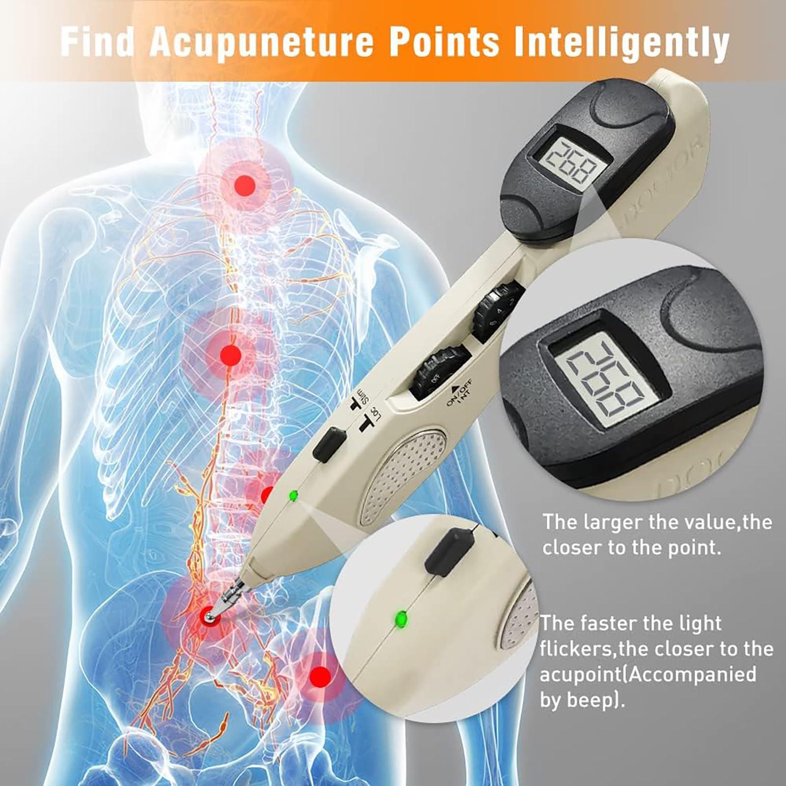 GGFSSQ Electronic Acupuncture Pen - Acupressure Pen - Electric Acupuncture Pointer, Massage Pen, Rechargable, Find Acupoints Automatically with 3 Massage Heads
