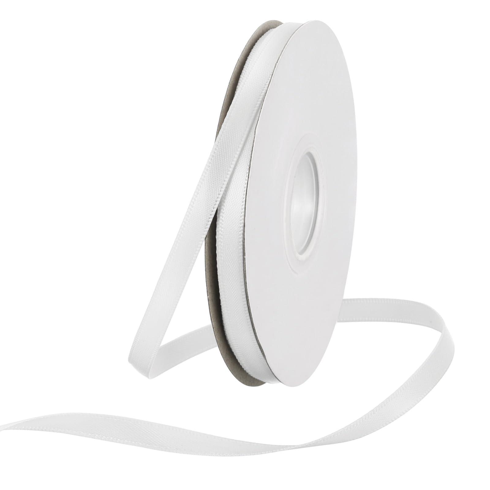 Rebower Rebower 1/4 Inch 25 Yard Satin Ribbon Thick Double Face Grosgrain Silk Ribbon, [for Gift Wrapping, Hair Bows, Wedding, Cake, Flower] - White