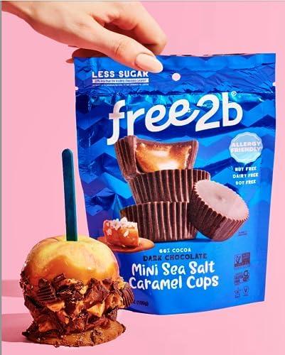 Free 2b Free 2b Sea Salt Caramel Mini Cups, Safe for School and Allergy Friendly - Gluten-Free, Dairy-Free, Nut-Free, and Soy-Free - Dark Chocolate, 3.5 oz Resealable Bag (Pack of 3)