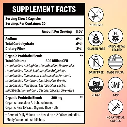 Lifeatlas 300 Billion CFU Probiotics - Probiotics for Women and Men, 12 Probiotic Strains Plus Prebiotic, for Immune & Digestive, Gut Health, Gas Bloating, Shelf Stable - 60 Capsules