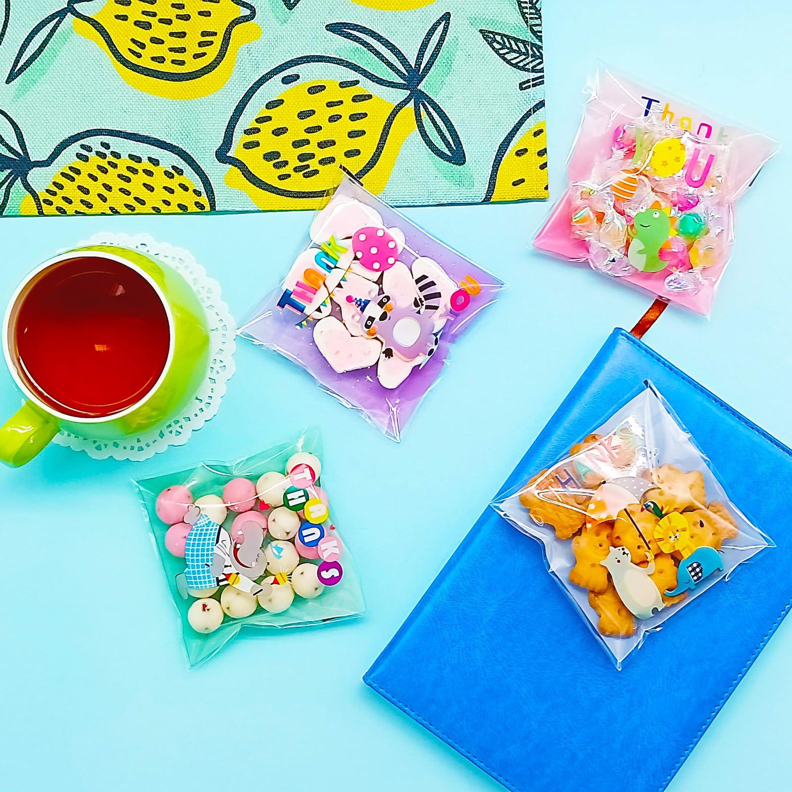 Jagrove Jagrove 100PCS Cellophane Bags 4X4 Inch Clear Self Sealing Goodie Candy Cookie Snack Treat Bags for Party Supplies Bakery