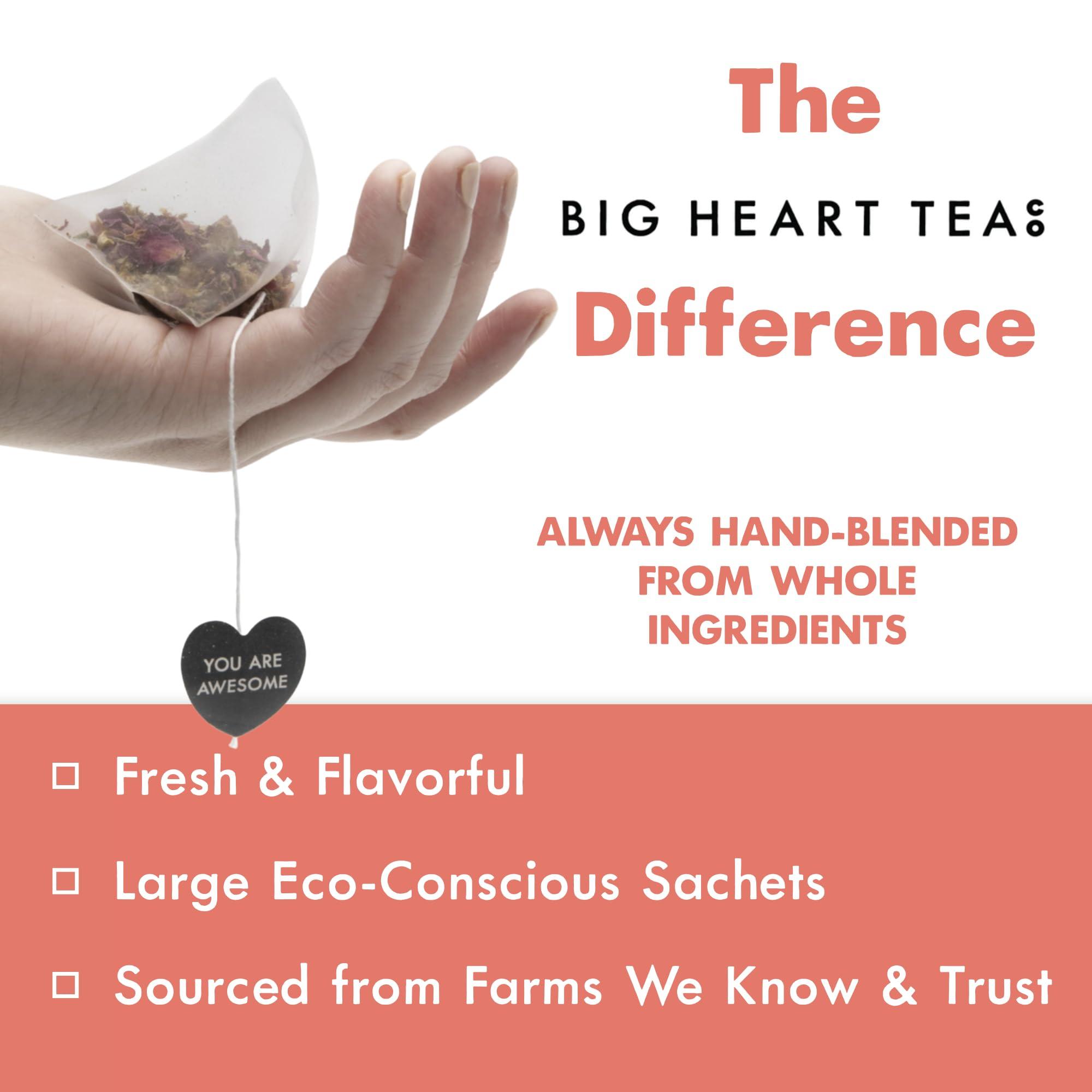 Big Heart Tea Co. Big Heart Tea Co. Tea Bags - Cup of Love Red Rose - Certified Organic, Floral Ayurvedic Herbal Decaf Tea in Zero Plastic Sachets with Small Batch Ground Herbs, Adaptogenic Tulsi, 2 Boxes - 20 Tea Bags