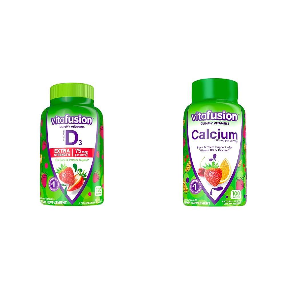 Vitafusion Vitafusion Extra Strength Vitamin D3 Gummy & Chewable Calcium Gummy Vitamins for Bone and Teeth Support, Fruit and Cream Flavored, Americas Number 1 Gummy Vitamin Brand, 50 Day Supply, 100 Count