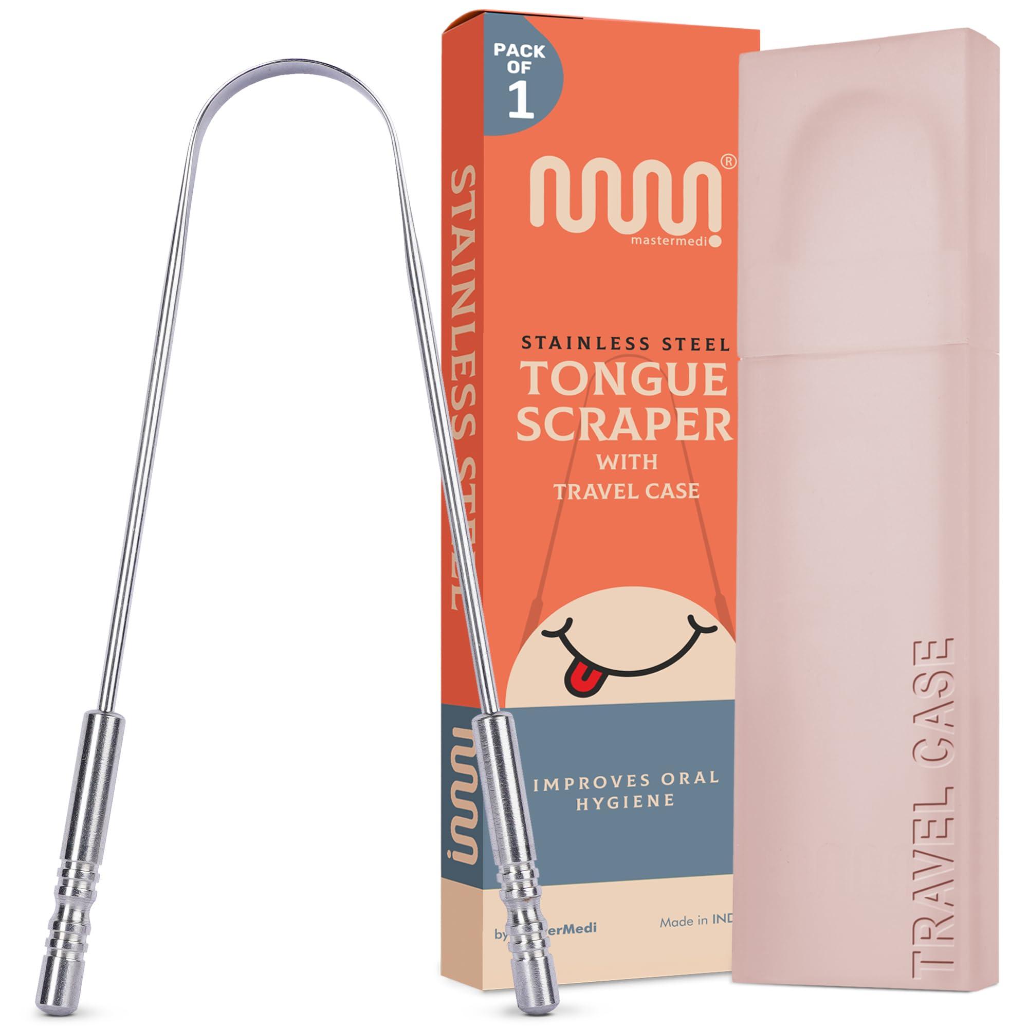 mastermedi MasterMedi Tongue Scraper with Case Easy to Use Tongue Scraper for Adults, Tongue Cleaner for Oral Care & Hygiene (Single Pack (with Travel Case))