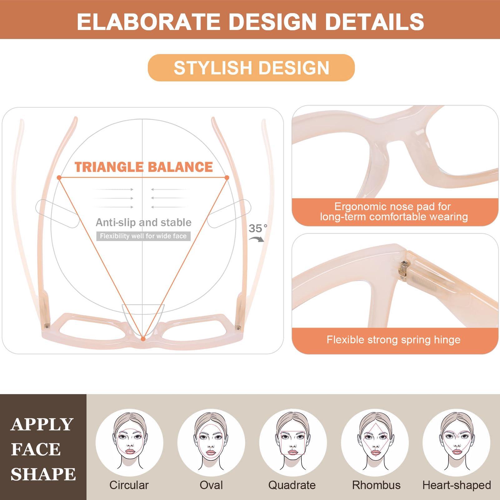 AQWANO AQWANO Reading Glasses Women 1.0 Stylish Fashion Oversized Designer Readers, Computer Blue Light Blocking magnifying Eyeglasses