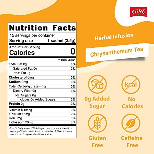 FITNÈ FITNE Chrysanthemum Herbal Tea Senna Infusion Smooth Mild Soothing Beverage Natural Gentle Detox Cleanse No Calories Caffeine Free, 15 Tea Bags