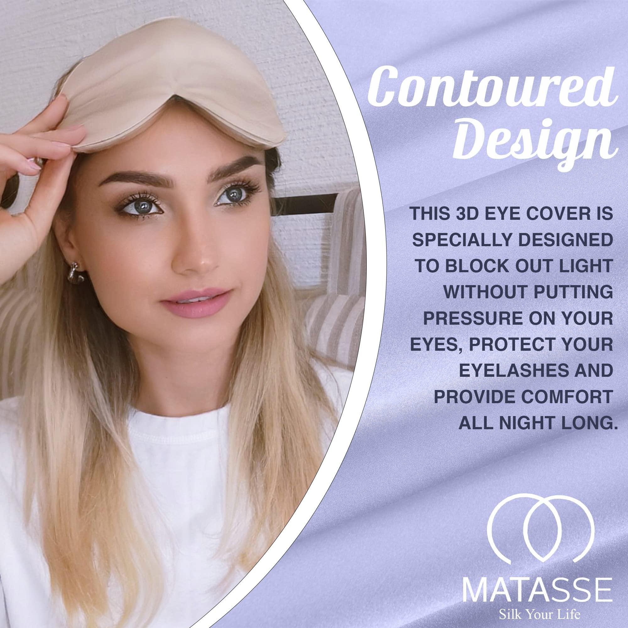 MATASSE Silk your life MATASSE Silk Eye Mask for Sleeping with Adjustable Elastic Band - 3D Contoured Eye Cover Sleep for Women, Men, No Wrinkles (Champagne & Pink)