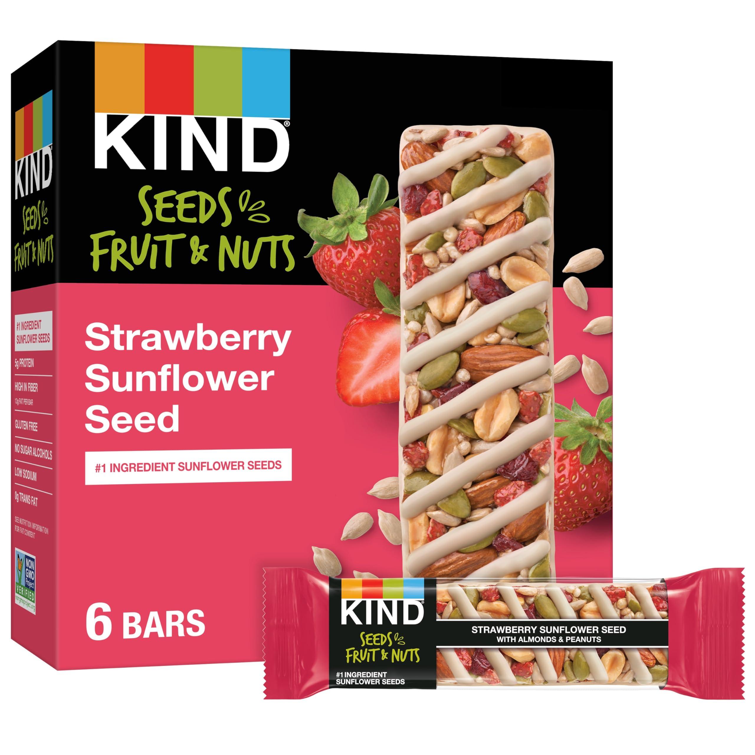 KIND KIND Seeds Fruit & Nuts Snack Bar, Strawberry Sunflower Seed | 5g Protein, High Fiber, Gluten Free Bars, 1.4 OZ, 6 Count
