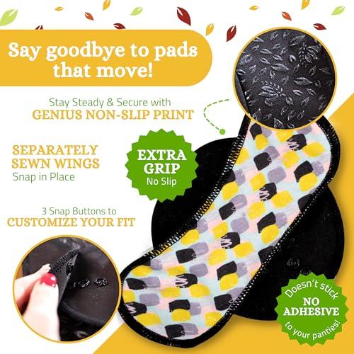 Natissy Non-Slip Organic Reusable Period Pads for Light Flow (S+M, 6-Pack); High-Temp Washable Cotton Cloth Pads for Women & Teens; Non-Irritating, Soft Reusable Pads Menstrual for Comfortable Period Care