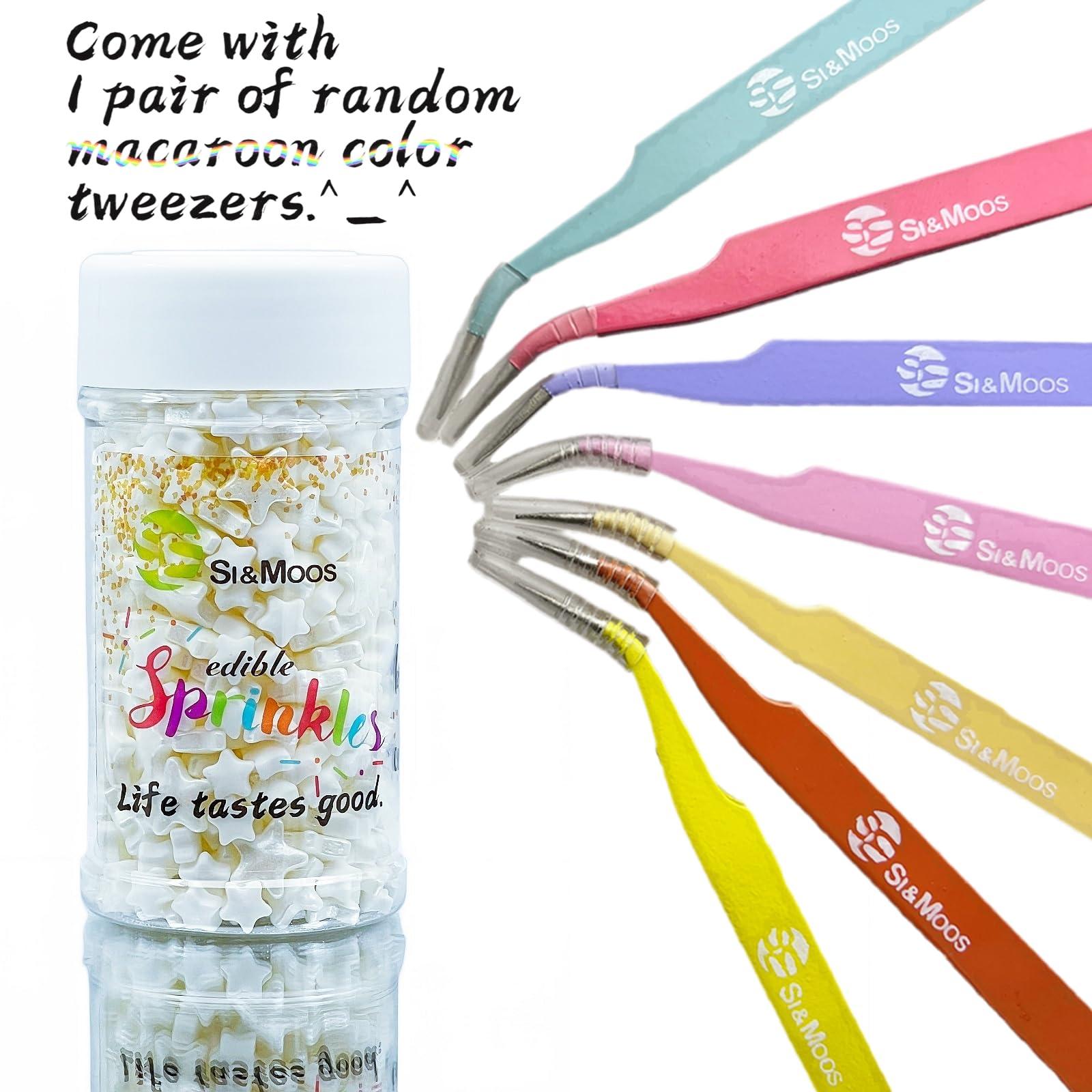 SE SI&MOOS SE Si&Moos White Star Sprinkles Edible White Stars for Cake Decorating Star Icing Decorations Edible Stars Large and Small Christmas Cookie Decorations White Sprinkles for Cake,Cupcakes 3 OZ with Tweezers