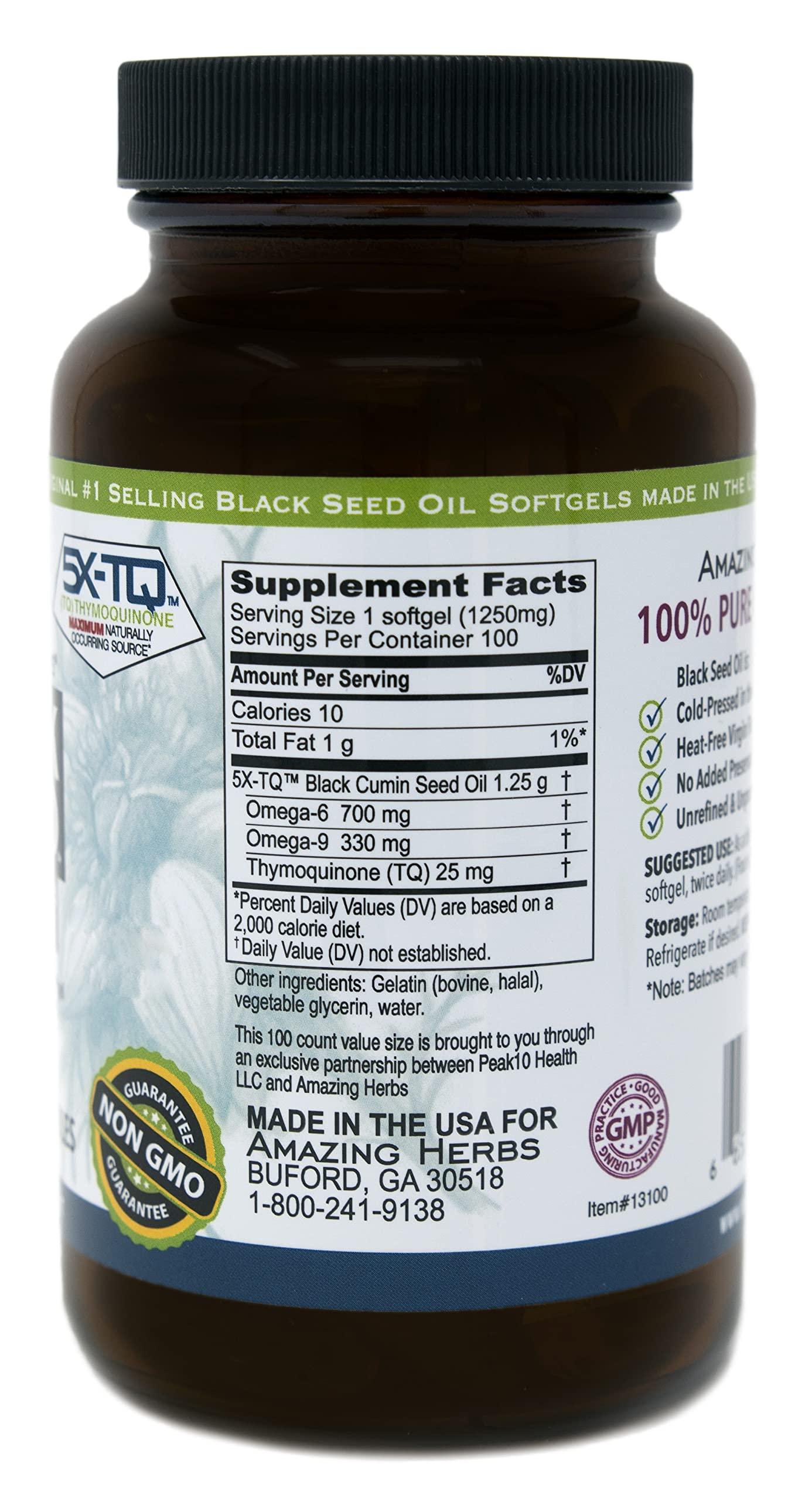 Amazing Herbs Amazing Herbs Black Seed Oil Pills 1250mg, 100 Softgel Capsules (Pack of 2)