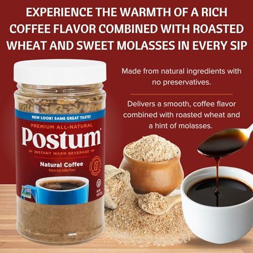 Postum Postum Natural Coffee Flavor Coffee Substitute Caffeine Free Delight with Roasted Wheat Bran & Molasses (2 x 8oz) | Natural, Non-GMO, Vegan & Healthy Coffee Alternative Caffeine Free