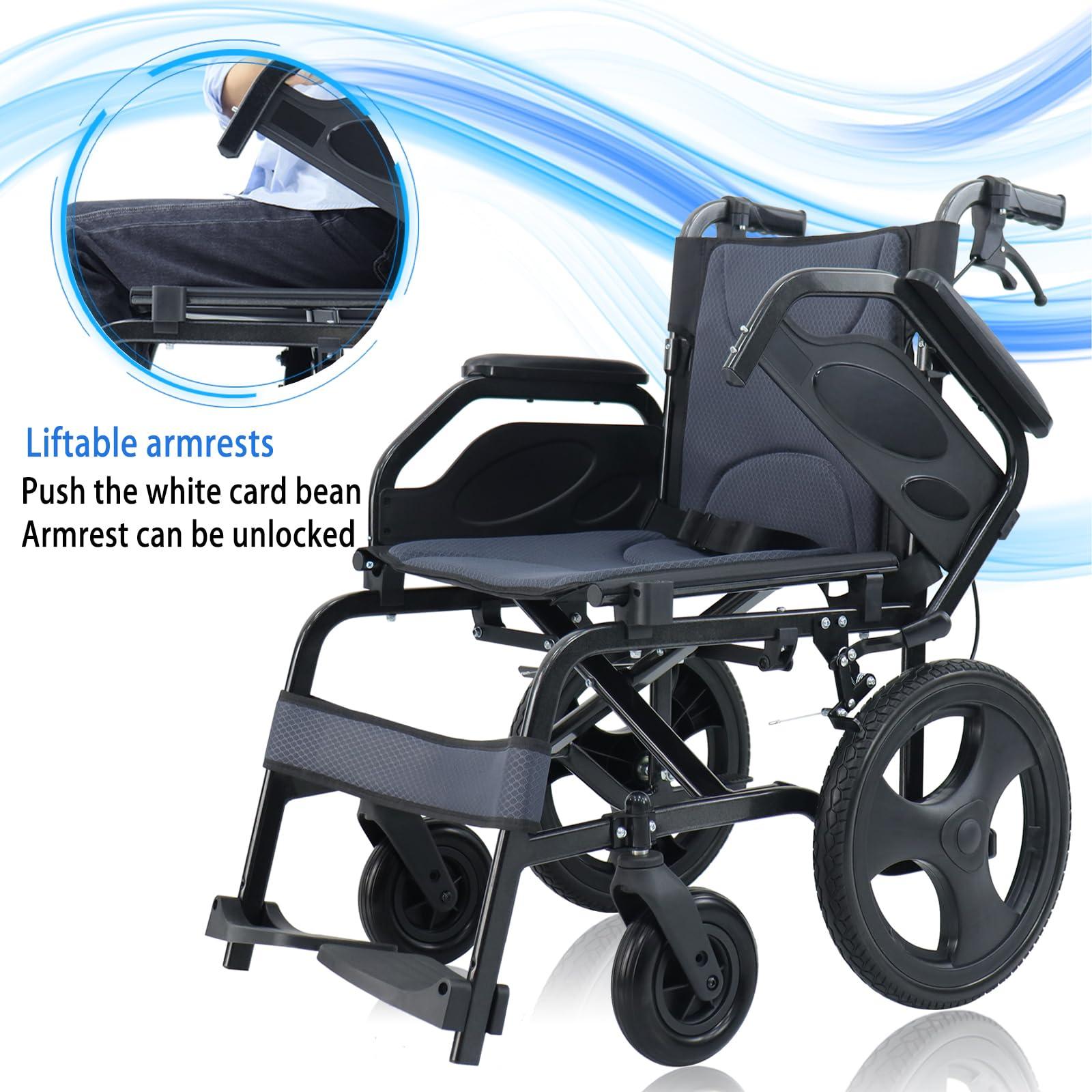 urge medical Lightweight Wheelchair Aluminum Alloy with Handbrakes, Silla de Ruedas for Adults, Durable Square Tube and Flip Up Armrest