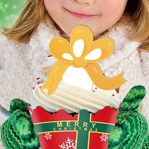 Omgouue Christmas Cupcake Toppers and Wrappers Party Supplies/Favors - Snowman/Santa Claus/Reindeer/Gift Box 48 set