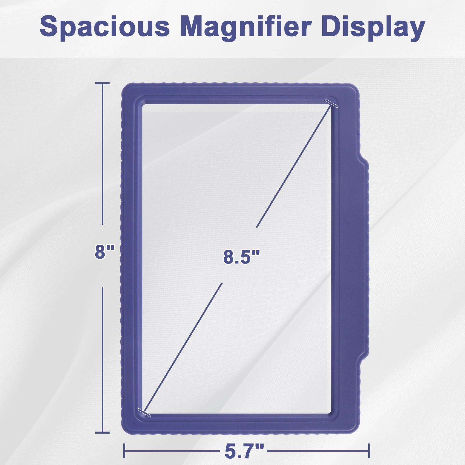 molebe 5X Large Page Magnifying Glass for Reading, Full-Page Viewing Area Magnifier Handheld Lightweight Magnifier for Reading Seniors and Low Vision Person Blue