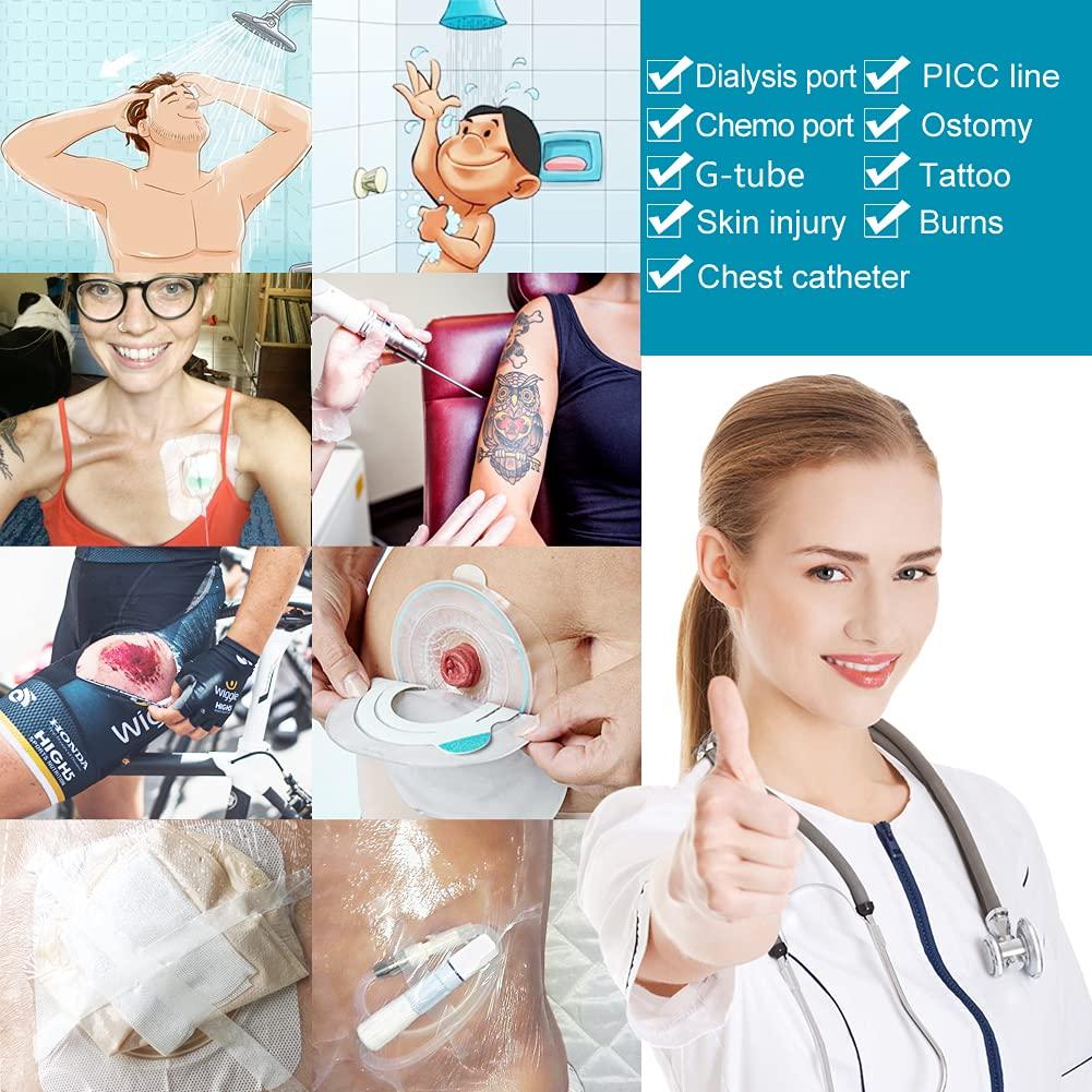 DiaBelt 8\" x 8\" Shower Shields [Pack of 50], PICC Line Shower Cover Incision Stitches Wound Shower Protector Heart Monitor Waterproof Bandage Dressings Protection for Showering After Surgery