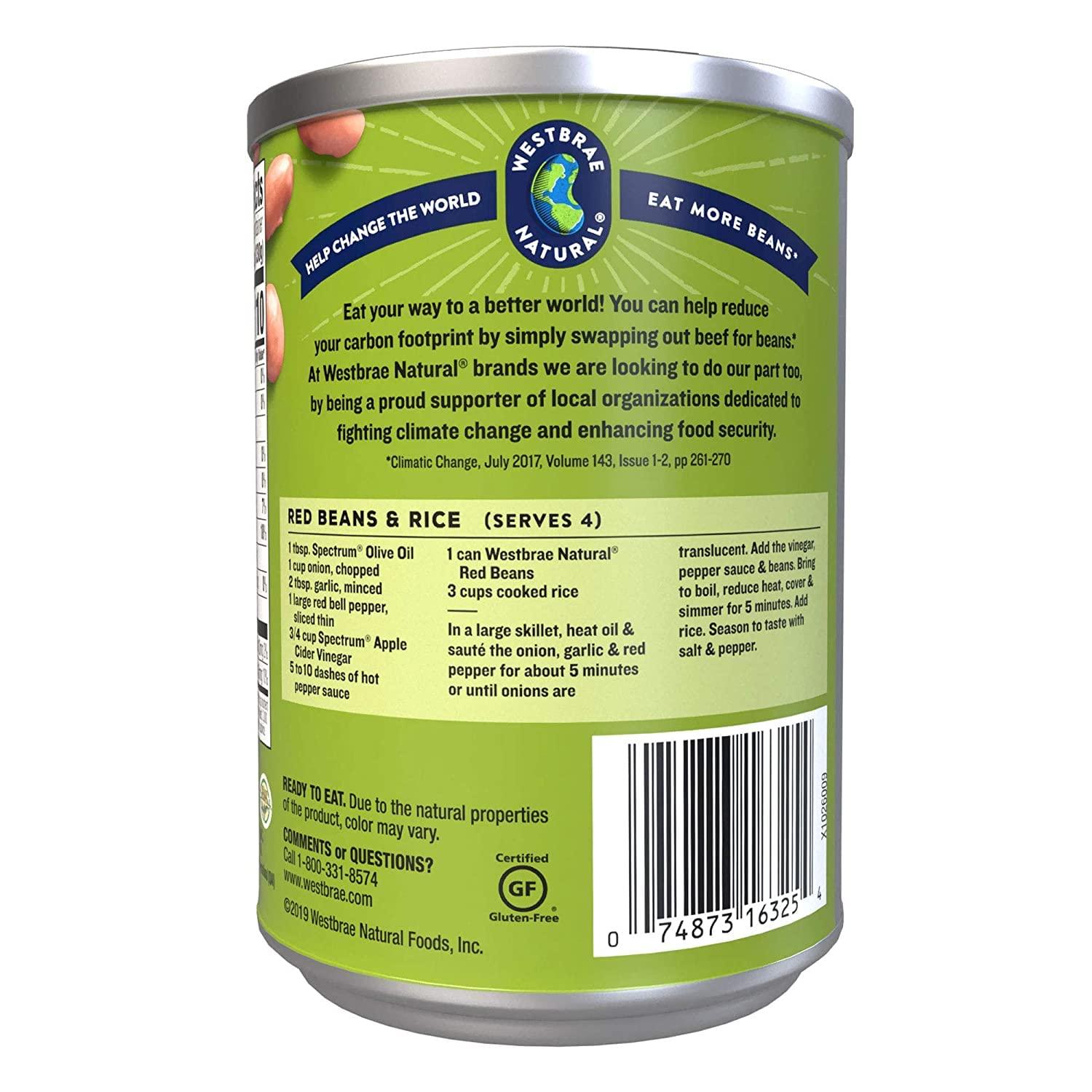Westbrae Natural WESTBRAE 15 oz Natural Organic Red Beans, No Salt Added, Source of Plant Based Protein and Fiber, Low Fat, Gluten Free, (Pack of 12)