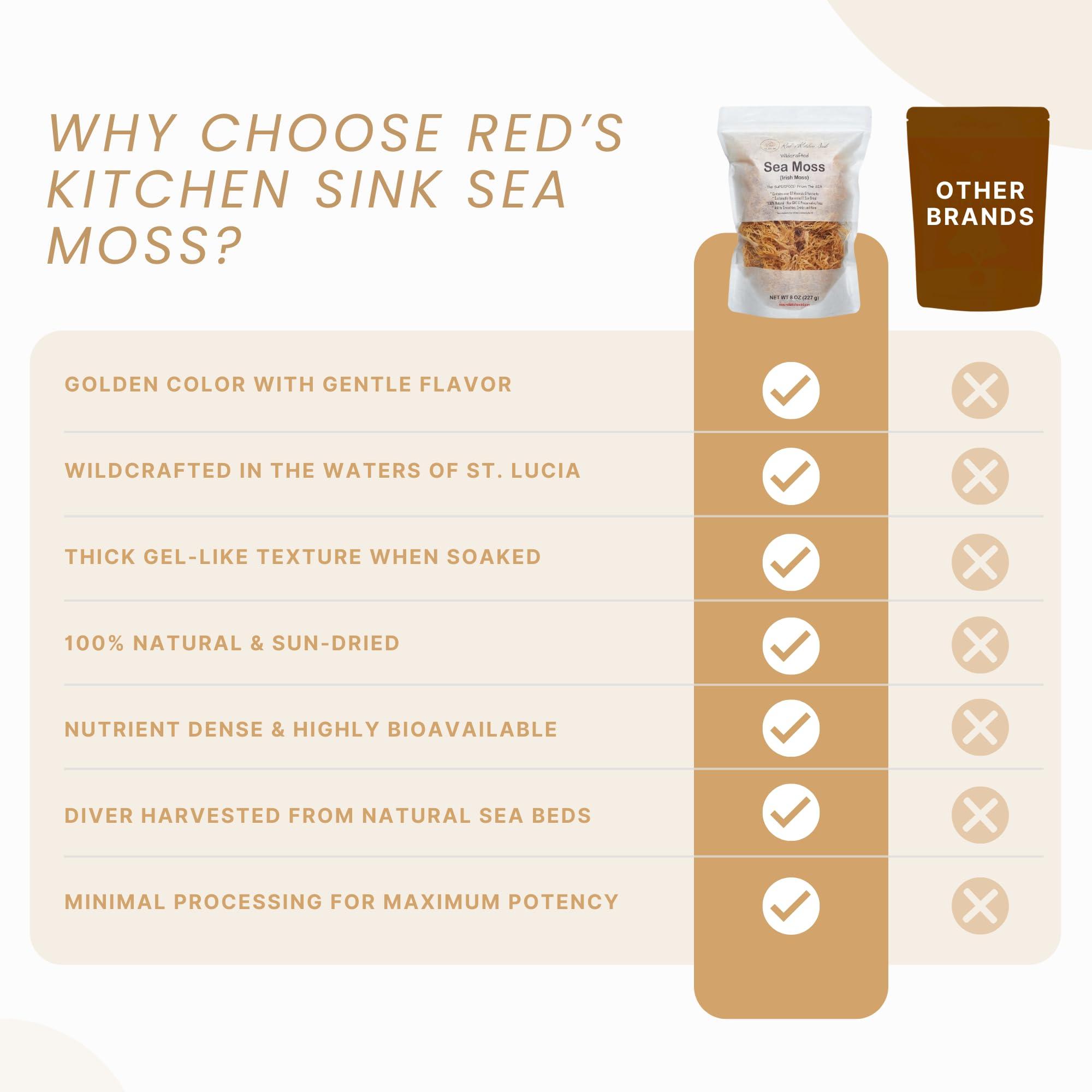 Red\'s Kitchen Sink Sea Moss | Irish Sea Moss | Wildcrafted - 100% Natural, Makes 120+ oz of Seamoss Gel, from St. Lucia | Dr. Sebi - 8oz