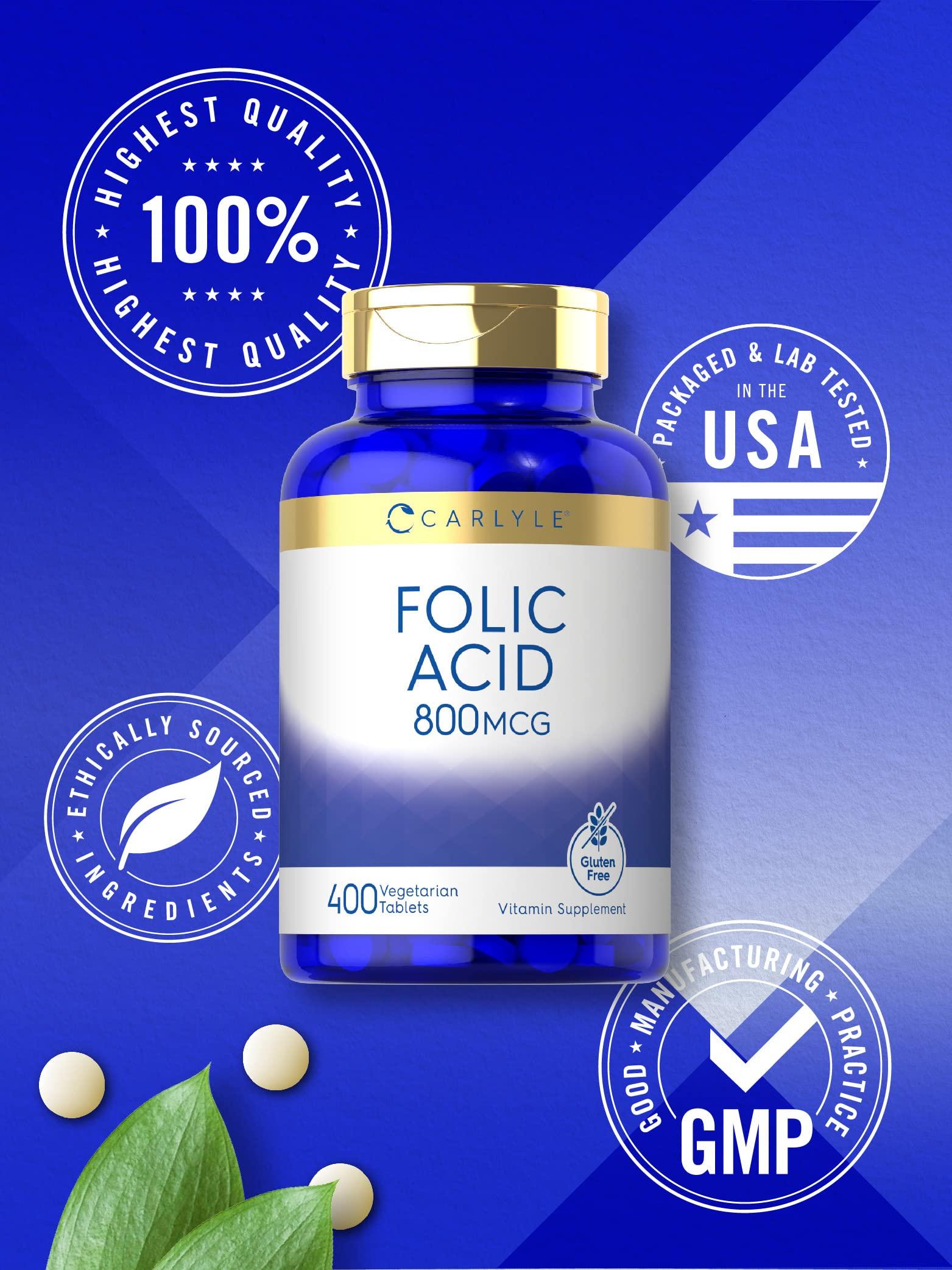 Carlyle Carlyle Folic Acid 800 Mcg Tablets | 400 Count | Vegetarian, Non-GMO, Gluten Free