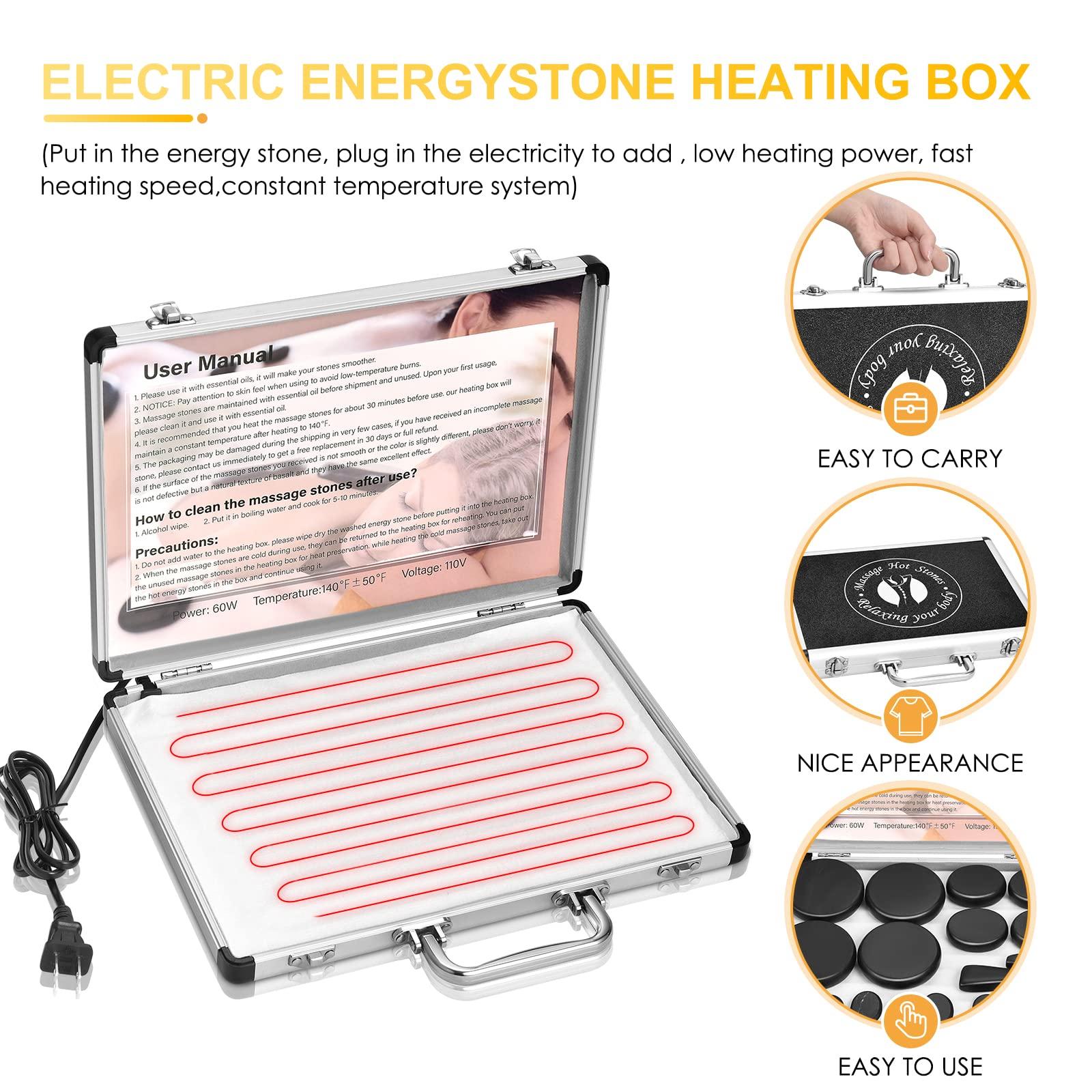 MOUOUSO MOUOUSO Hot Stones Massage Set, 18 Pcs Hot Stones with Warmer, Massage Stones for Professional or Home SPA, Relaxing, Healing