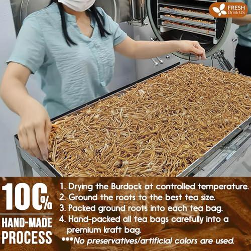 FRESHDRINKUS FreshDrinkUS, Premium 75 Burdock Root Tea Bags, 100% Natural & Pure from Burdock Root. Burdock Root Herbal Tea. Made with Natural Material Tea Bags. No Sugar, No Caffeine, No Gluten, Vegan.
