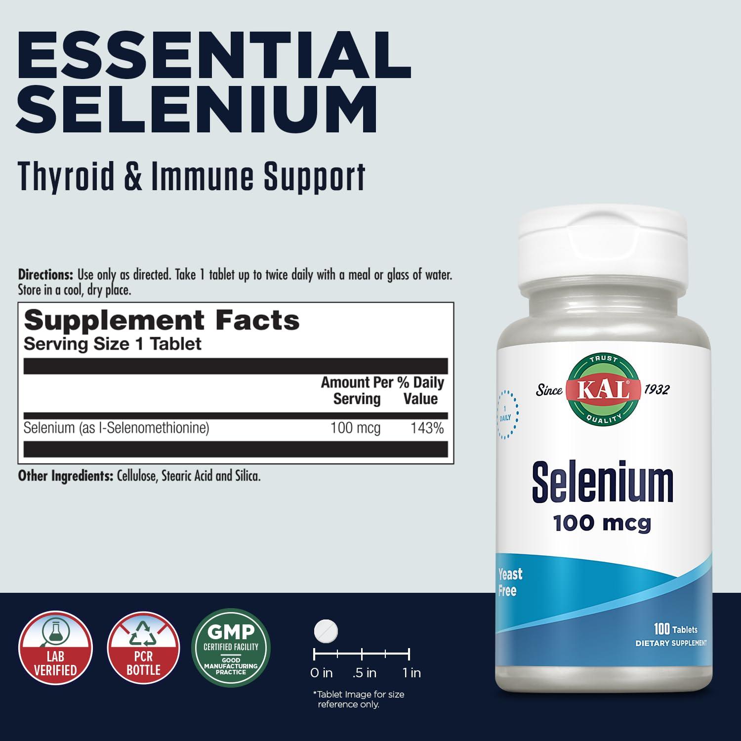 KAL Kal 100 Mcg Selenium Yeast Free Tablets, 100 Count