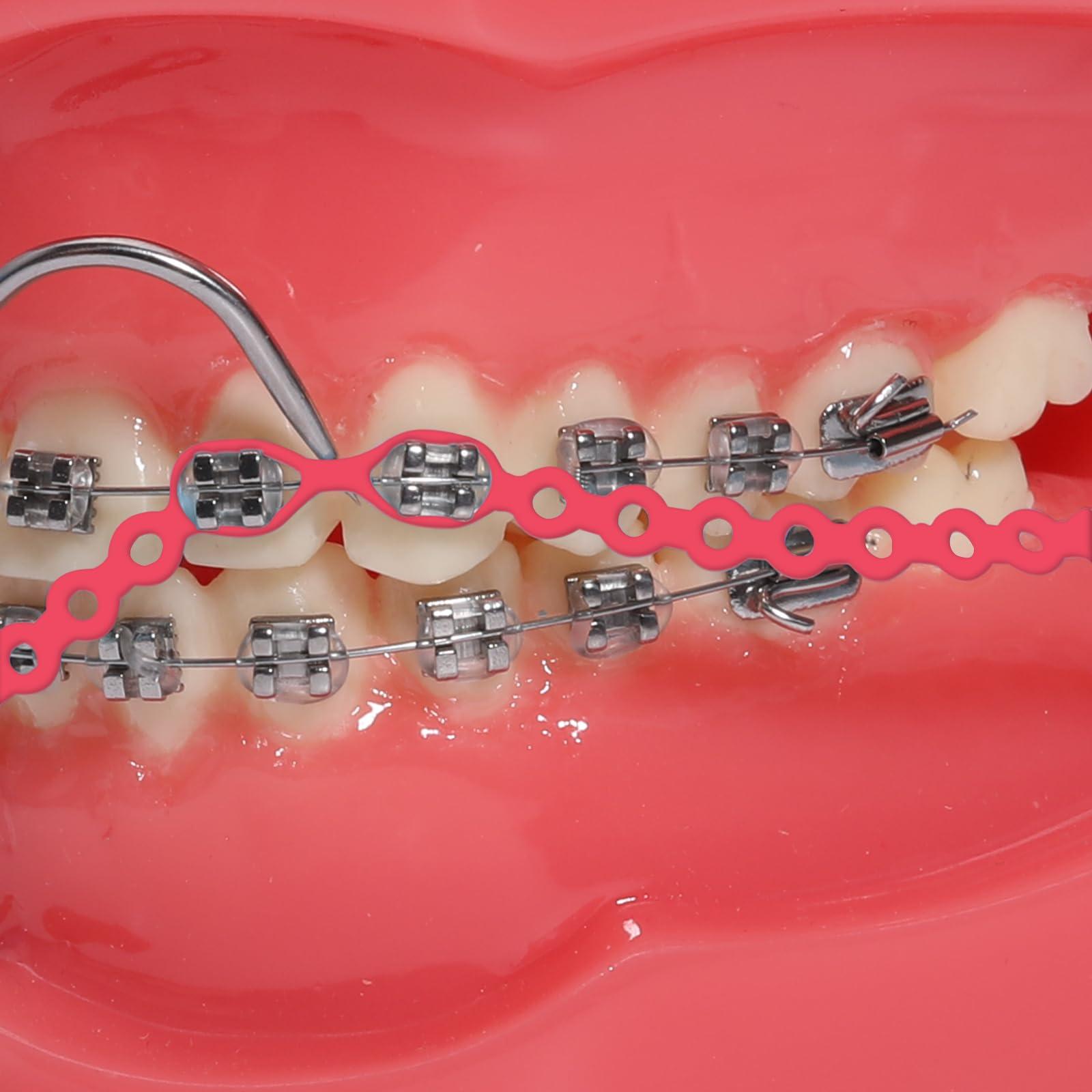 faruijie faruijie Colourful Elastic Power Chain for Braces Dental Orthodontic Powerchains 3 Sizes Ortho Rubber Band(Short,Red 4#)