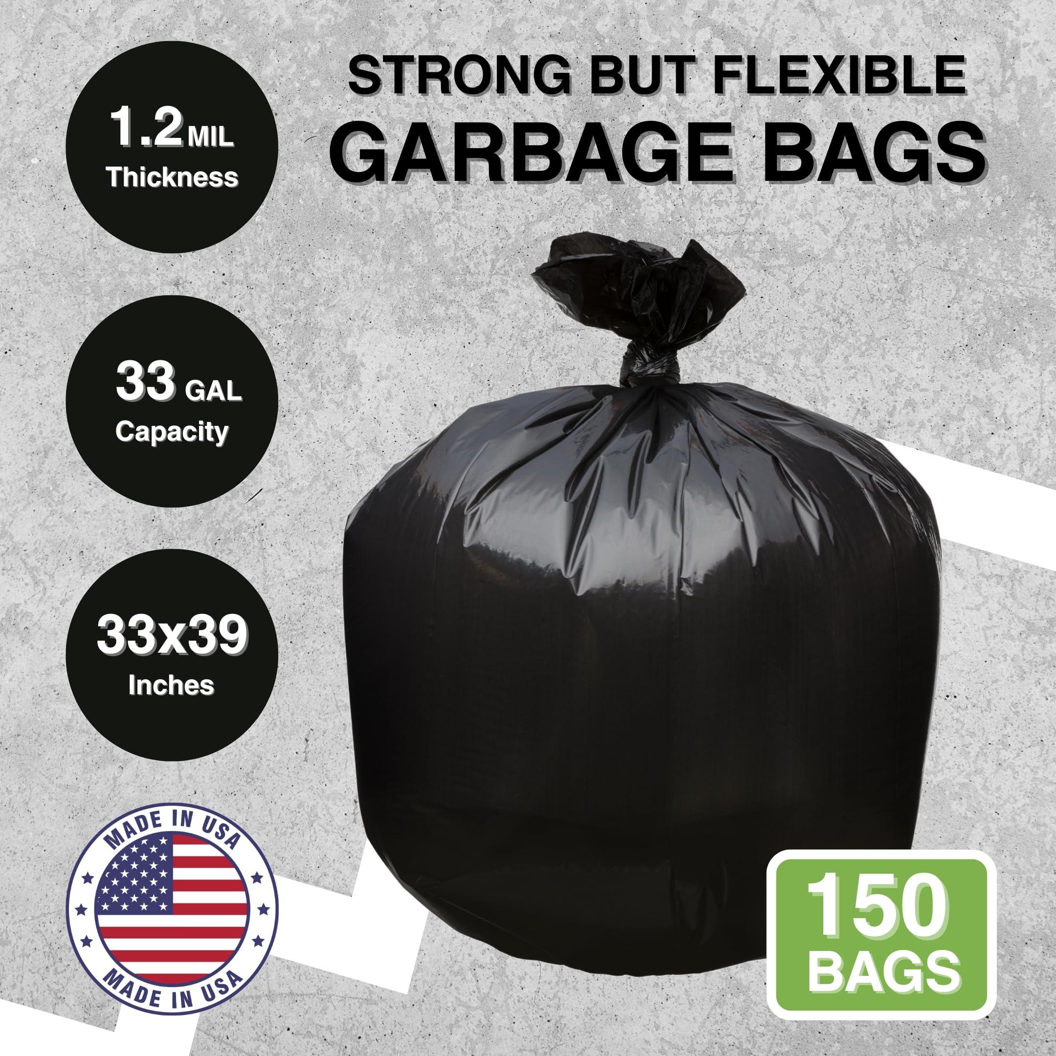 Top Knot Bags Top Knot Bags 33 Gallon Garbage Trash Bag 33X39\" 1.2 Mil Black 150 Count Can Liner Bulk 30 Gallon 31 Gallon 32 Gallon 34 Gallon 35 Gallon Made in USA