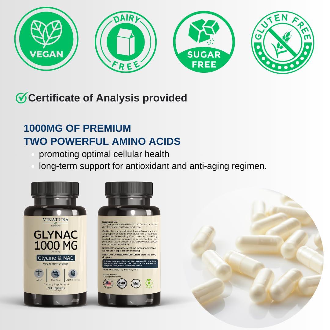 VINATURA VINATURA GLYNAC Supplement 1000MG - Glycine & NAC Supplement - 90 Capsules