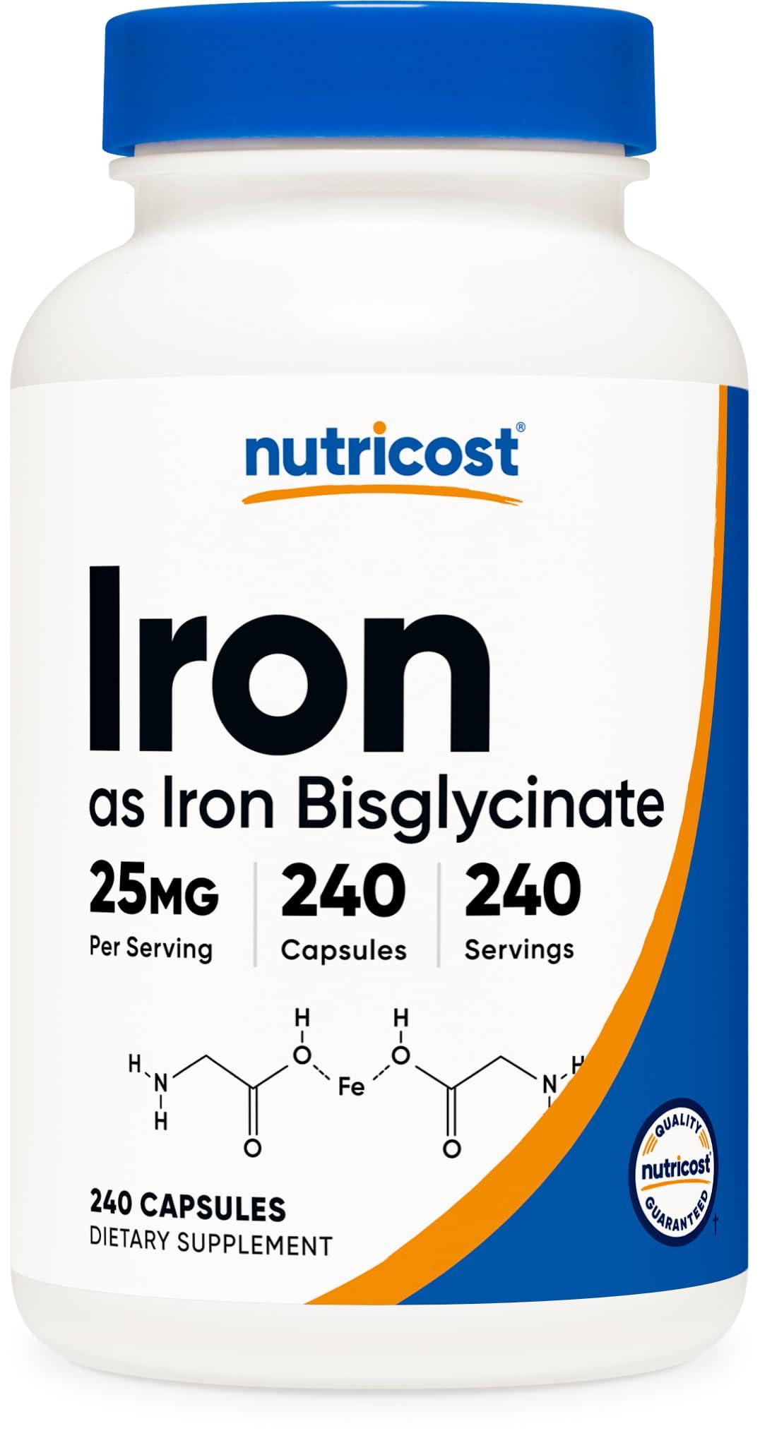 Nutricost Nutricost Iron Bisglycinate Supplement (25mg) 240 Capsules - from Ferrous Bisglycinate Chelate - Non-GMO & Gluten-Free