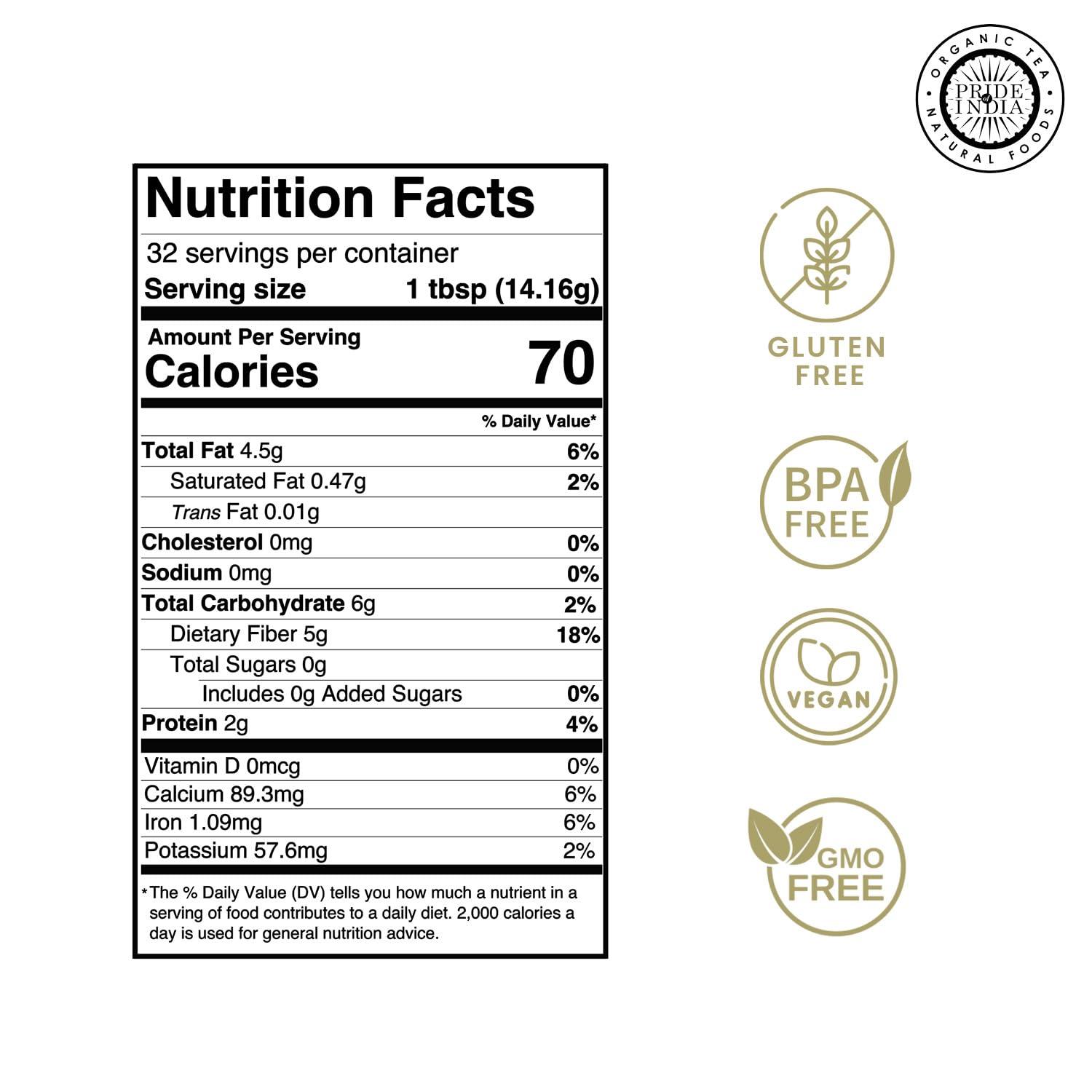 Pride Of India Pride Of India- Premium Black Chia Seeds Powder 1 lbs (454 gm) Mild Nutty Earthy Taste Freshly Milled in Small Batches | Used for Baking Coating Thickening | Vegan, Gluten-Free