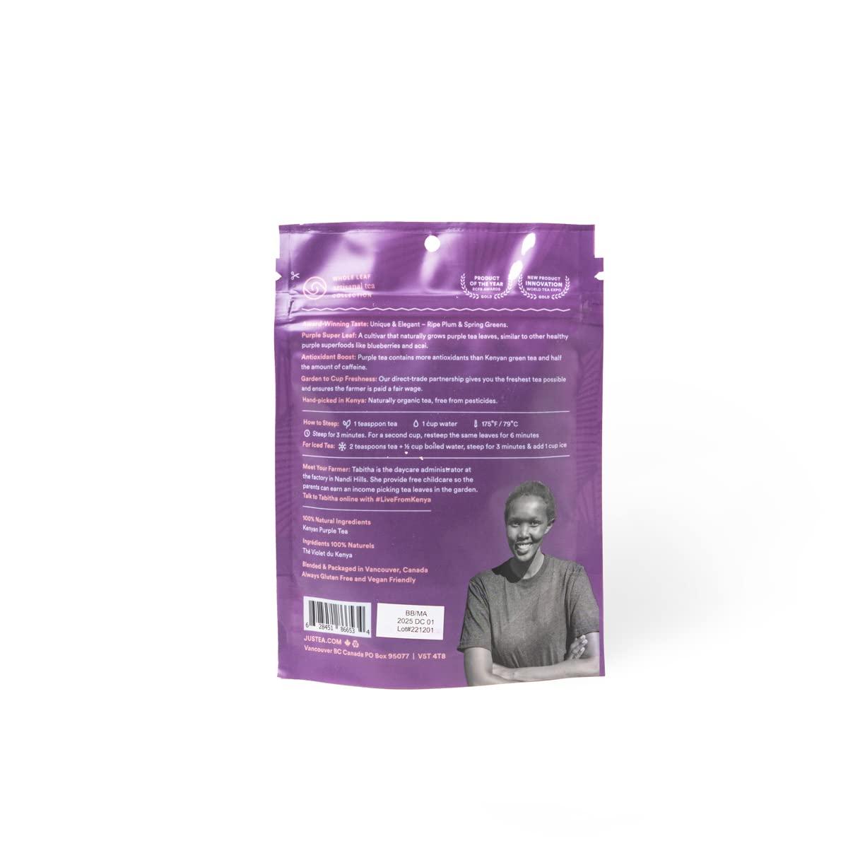 JusTea JusTea PURPLE LEAF TEA | Loose Leaf Purple Tea | Recyclable Refill Pouch | 40+ Cups (2.1oz) | Low Caffeine | Award-Winning | Fair Trade | Non-GMO