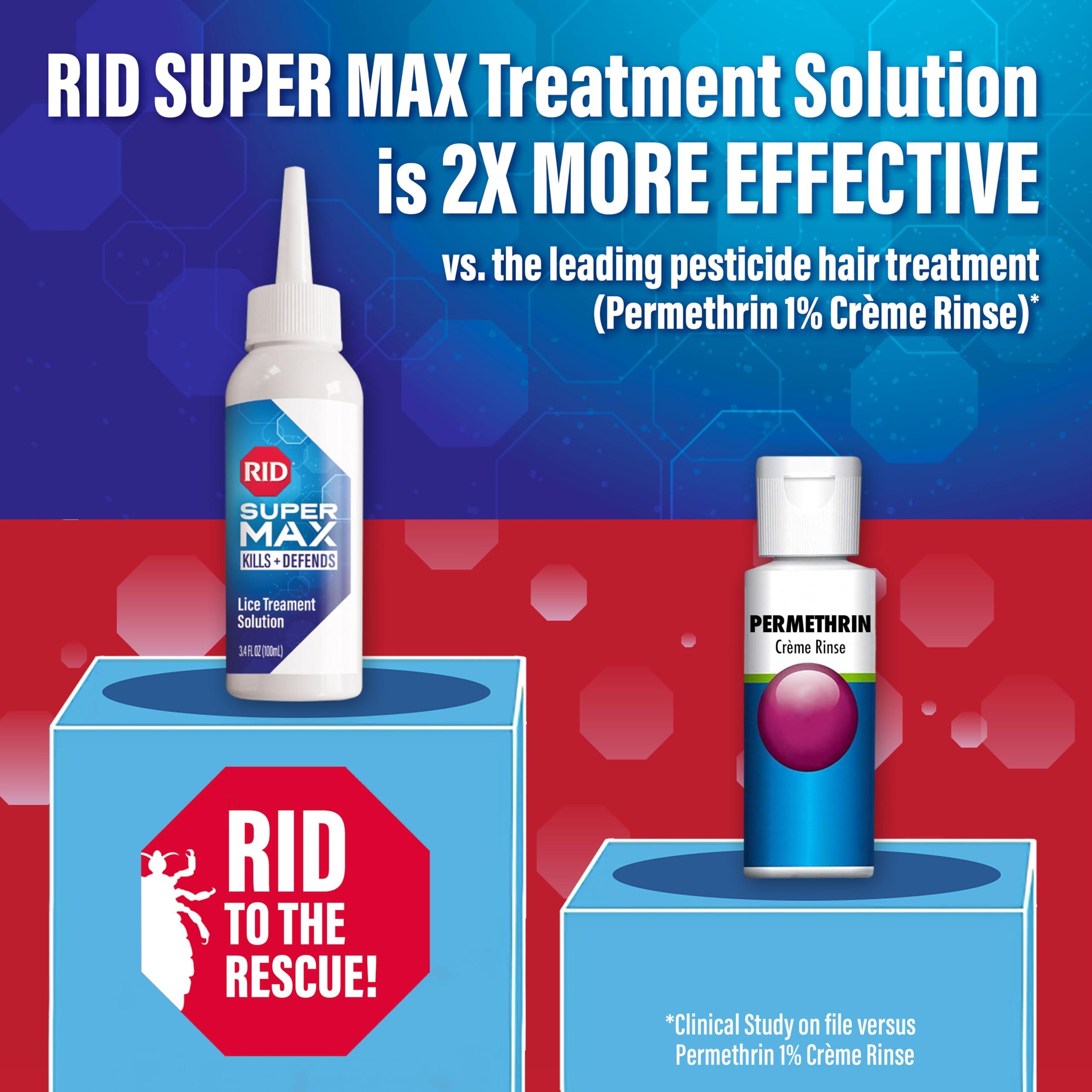 RID RID Super Max Lice Treatment Kit, Kills Lice & Super Lice & Eggs + 24/7 Lice Defense, Pesticide Free, 3.4 FL OZ Solution + 6.8 FL OZ Daily Defense Shampoo & Conditioner + Nit Removal Comb