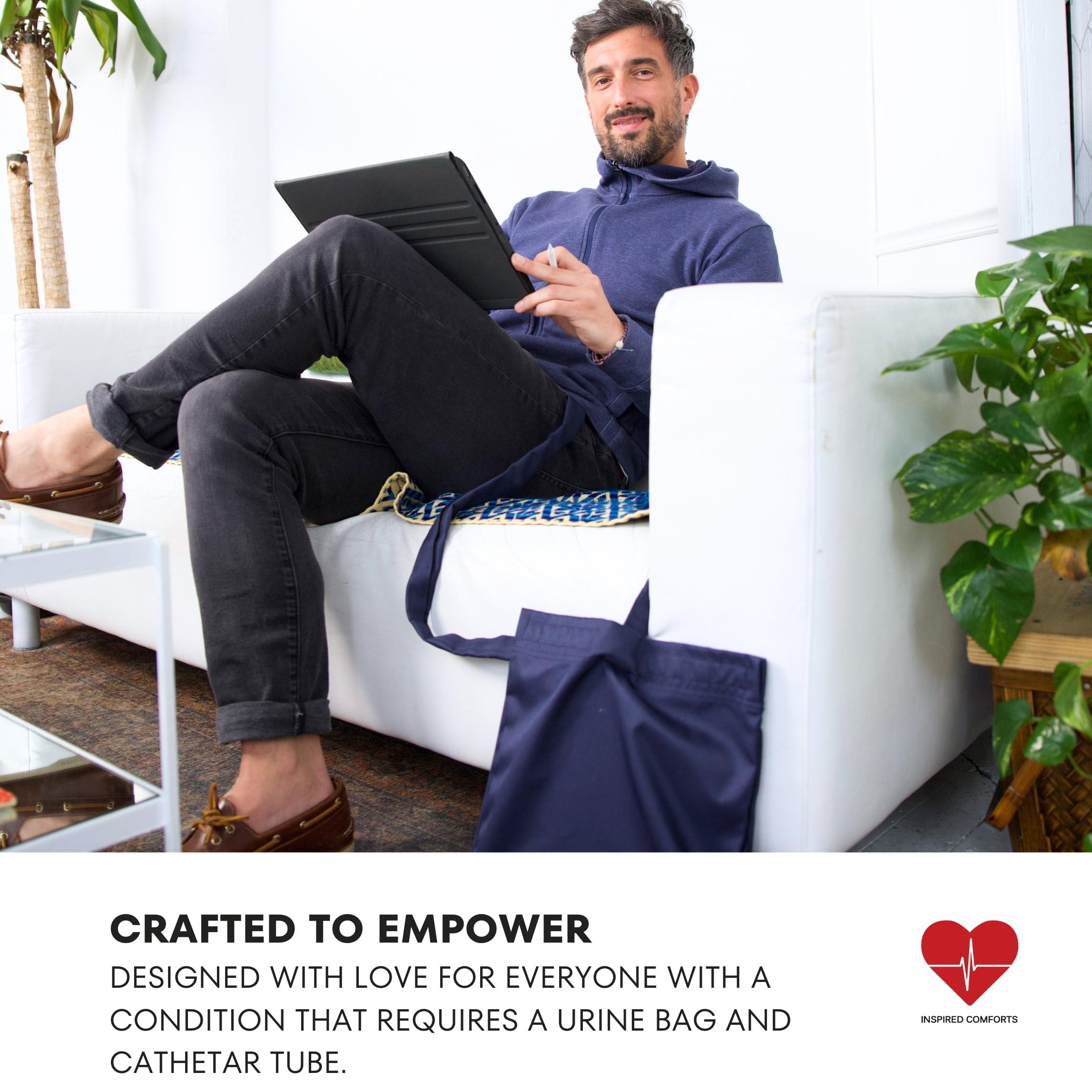 Inspired Comforts Inspired Comforts Urine Catheter Bag Cover with Snap on Pipe Cover & Hanging Strap | Easy Access | Secure & Discreet | Men & Women | 2000ml | Grey Stripe