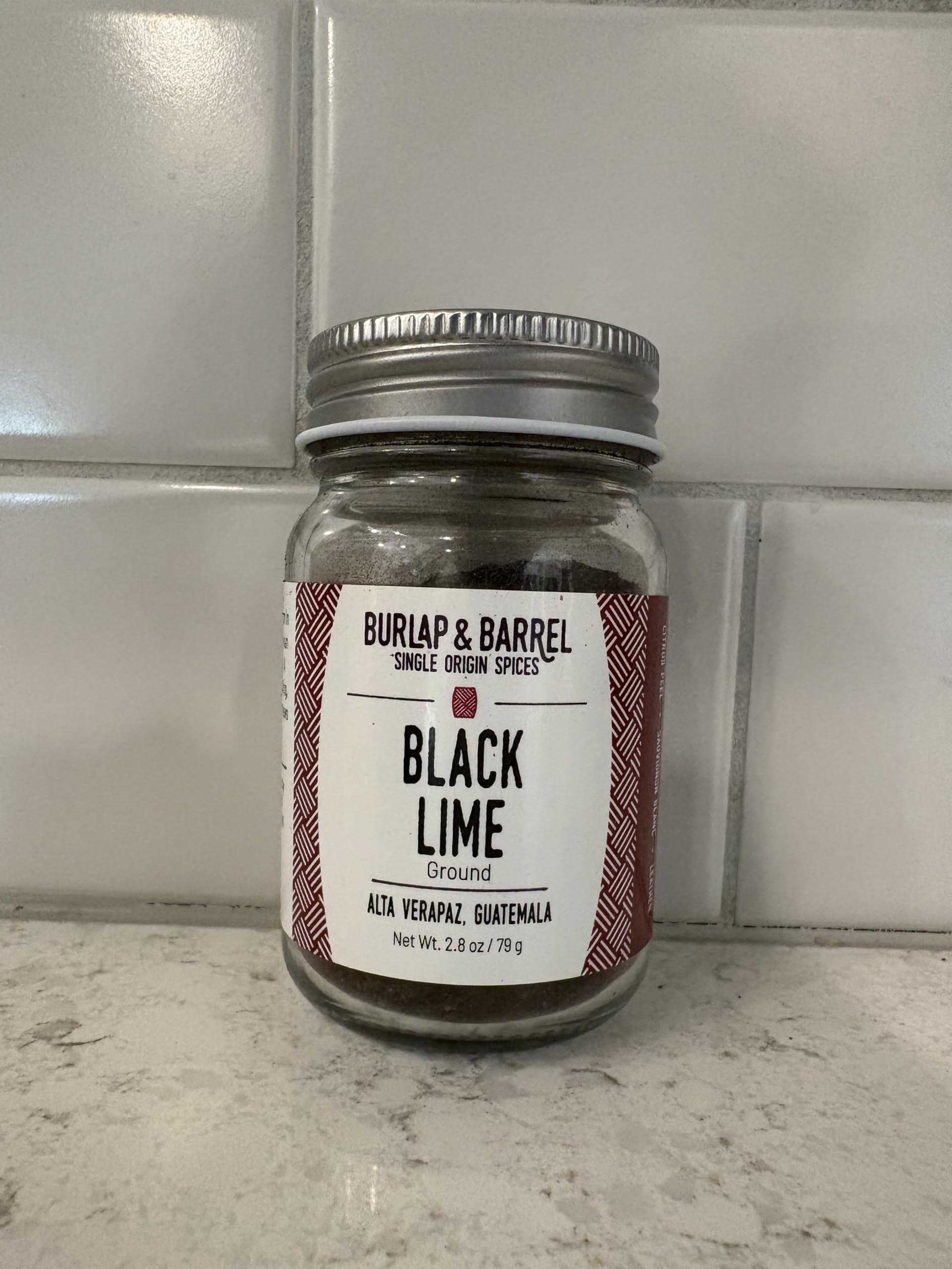 Burlap & Barrel Burlap & Barrel - Ground Black Lime - As seen on Shark Tank! Tart and Savory Great for Roasted Meats, Veggies, Stews, Kebabs - Great Alternative to Makrut Leaf in Recipies - 2.8oz Glass Jar