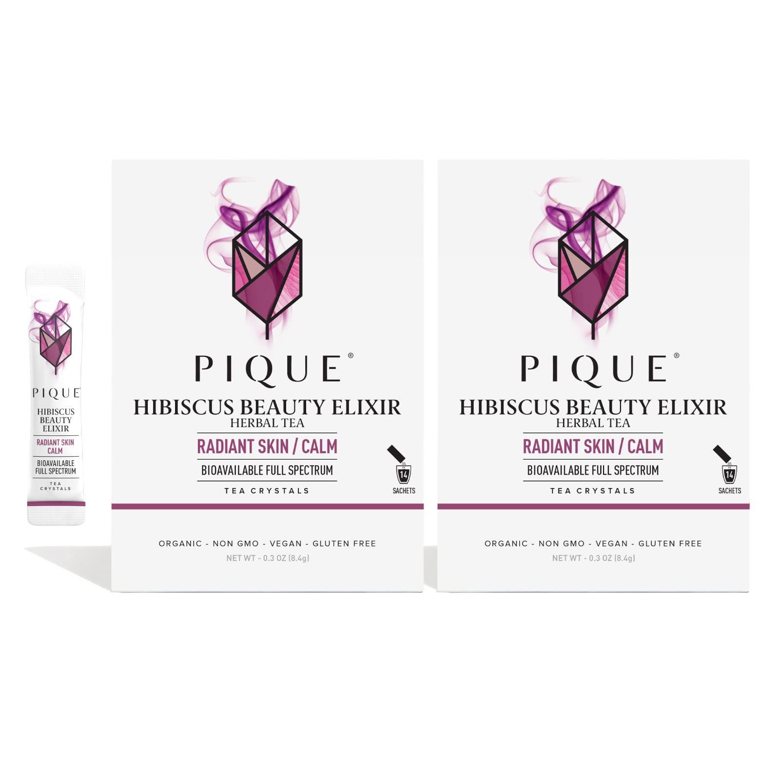 PIQUE Pique Organic Hibiscus Tea Crystals - Powerful Antioxidants and Caffeine-Free Herbal Tea, Real Egyptian Flower for Glowing Skin - 28 Single Serve Sticks (Pack of 2)