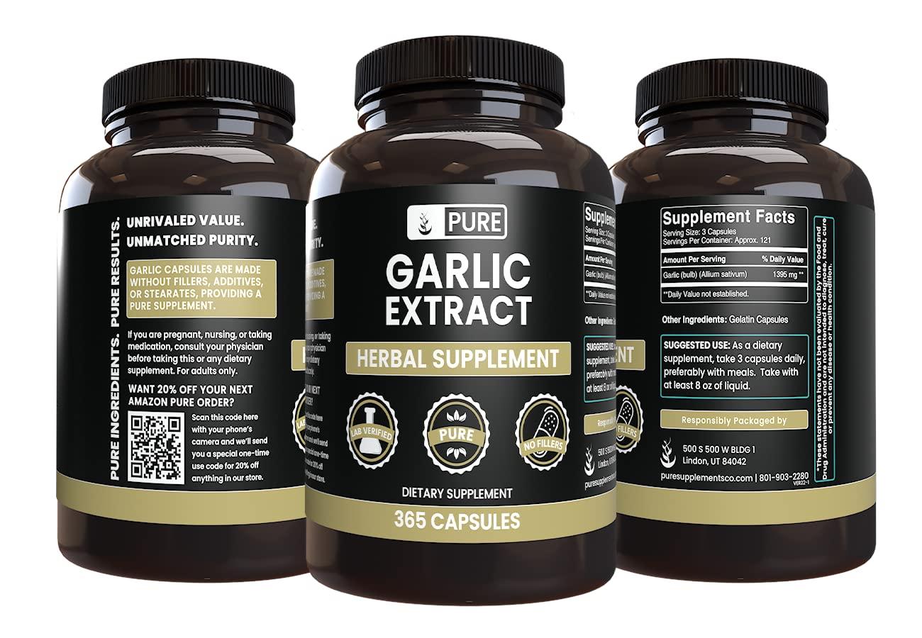 PURE ORIGINAL INGREDIENTS Pure Original Ingredients Garlic Extract (365 Capsules) No Magnesium Or Rice Fillers, Always Pure, Lab Verified
