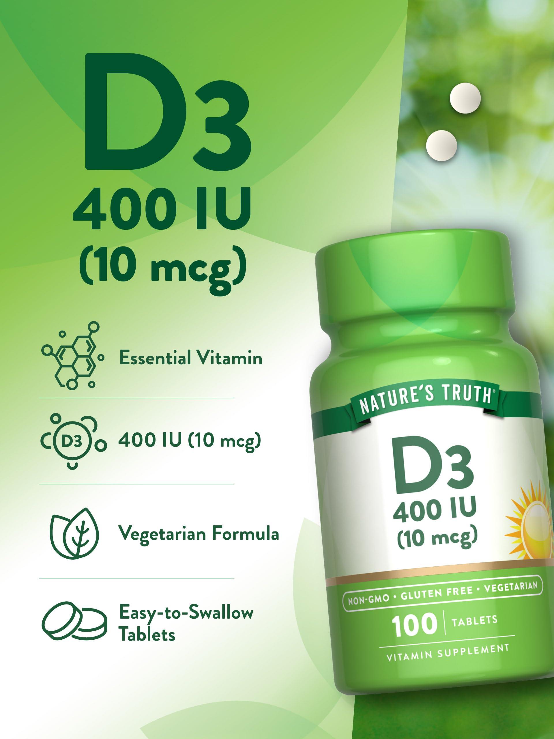 Nature's Truth Nature\'s Truth Vitamin D3 400 iu (10 mcg) | 100 Tablets | Vegetarian, Non-GMO, & Gluten Free Supplement