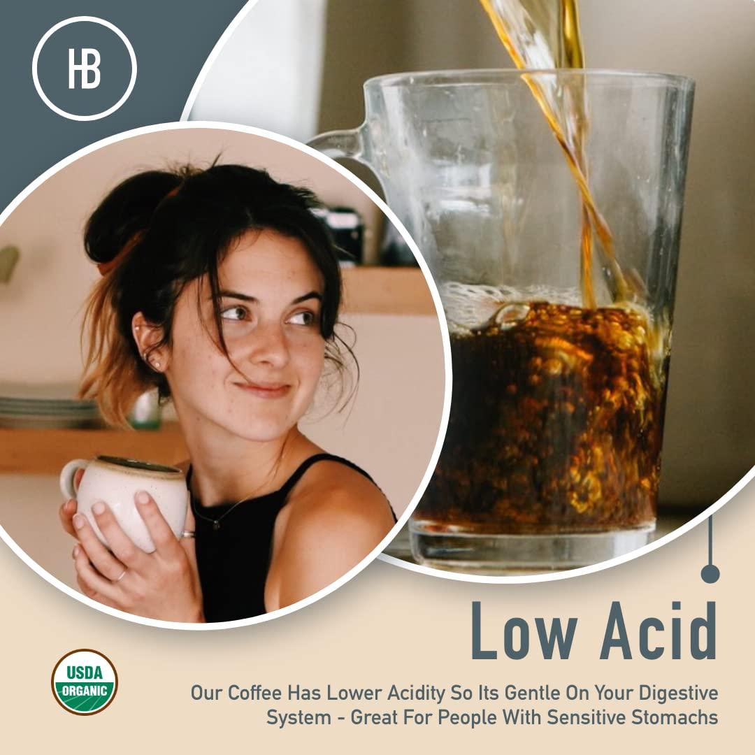 Thompson's Healthy Bean Organic Coffee Healthy Bean Low Acid Coffee Pods - USDA Organic, Mold-Free, Superfood Infused Single Serve Coffee Pods - Clean, Gentle on Stomach, Smooth and Rich Flavor - Semi-Dark Roast Coffee Capsules, 12 Pack