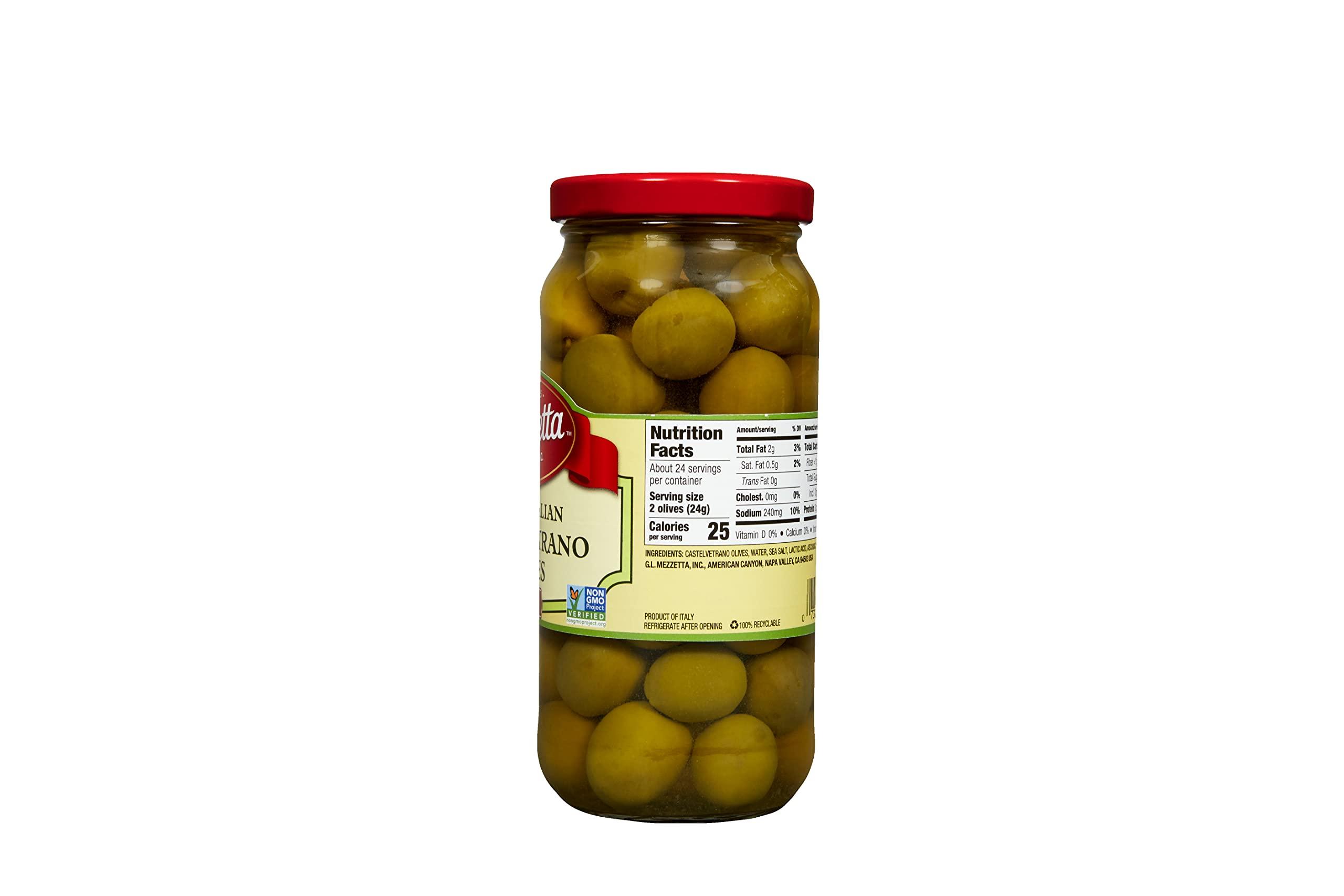 Mezzetta Mezzetta Whole Italian Castelvetrano Olives | Non-GMO, Gluten Free, Keto| 10 Ounce Drained Weight Jar (Pack of 2)