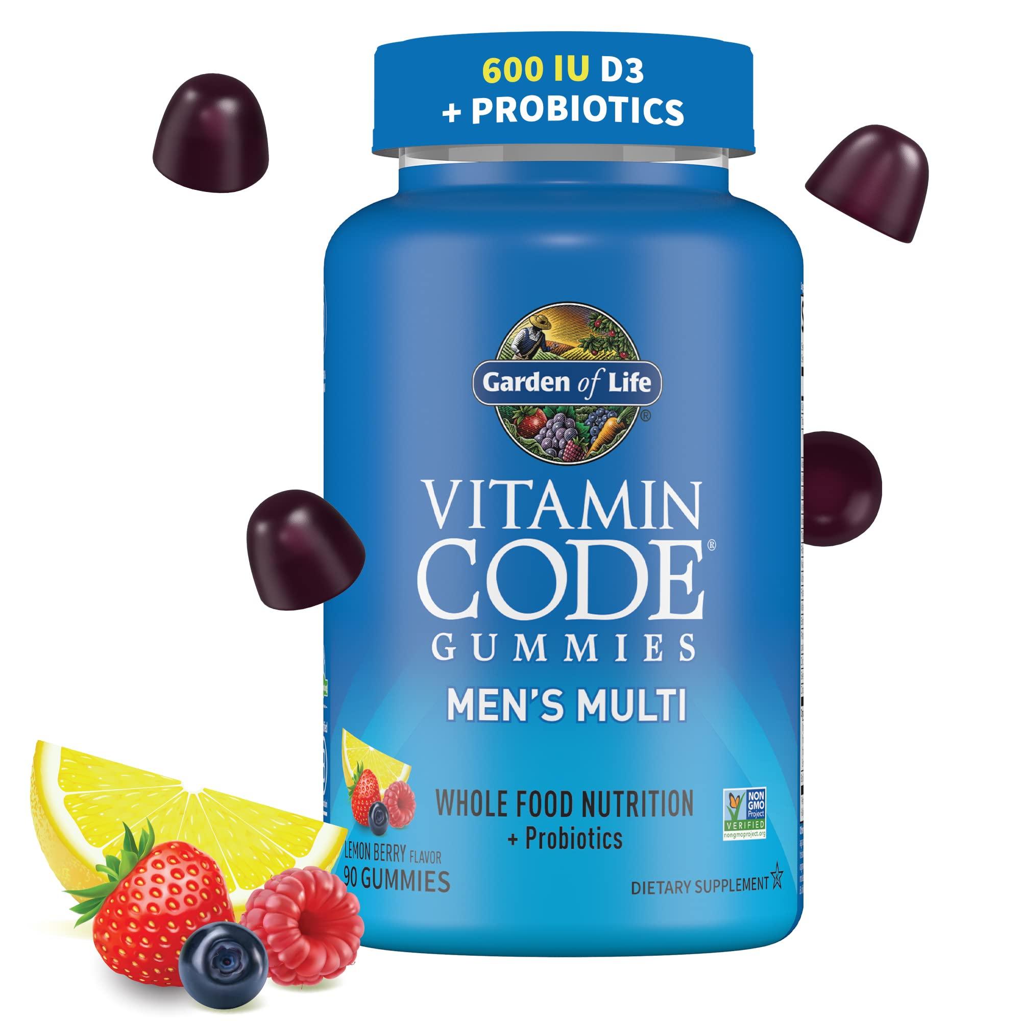 Garden of Life Garden of Life Mens Multivitamin Gummy:Vitamins C,D,E,B&Zinc for Energy,Stamina & Stress,Probiotics for Digestive & Immune Health,Vitamin Code,Non-GMO,Gluten-Free,90 Lemon Berry Gummies, 30 Day Count