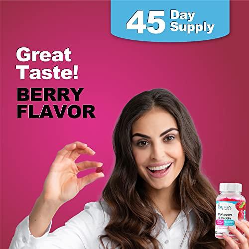 DOCTORS FINEST DOCTORS FINEST Collagen and Biotin 10000mcg Gummies, Vegan, GMO-Free, Gluten Free, Natural Raspberry Flavor Gummy Vitamins, for Hair Growth, Hair Skin and Nails Dietary Supplement, 90 Gummies