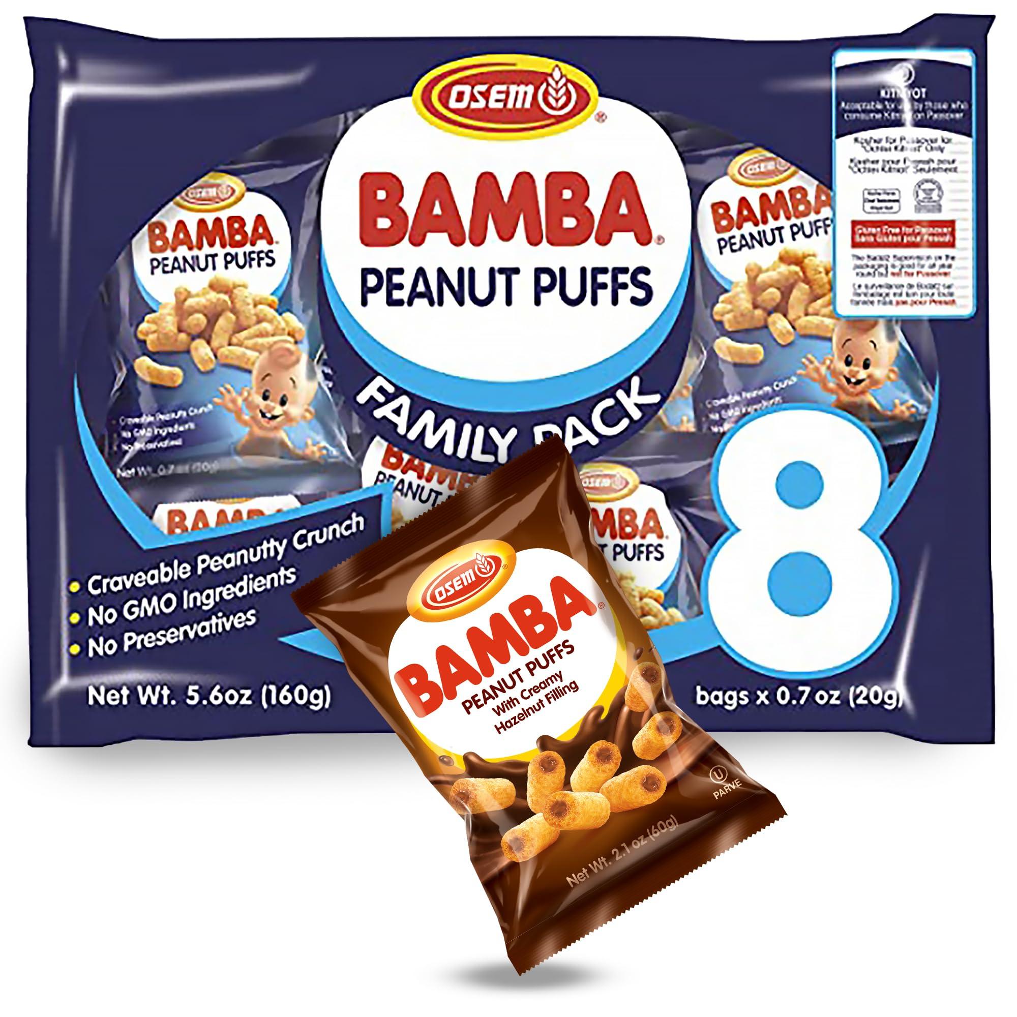 Osem Bamba Peanut Butter Puffs (Original and Hazelnut Bundle) All Natural Peanut Puffs Family pack + 1 2.1oz Bag of Hazelnut Bamba