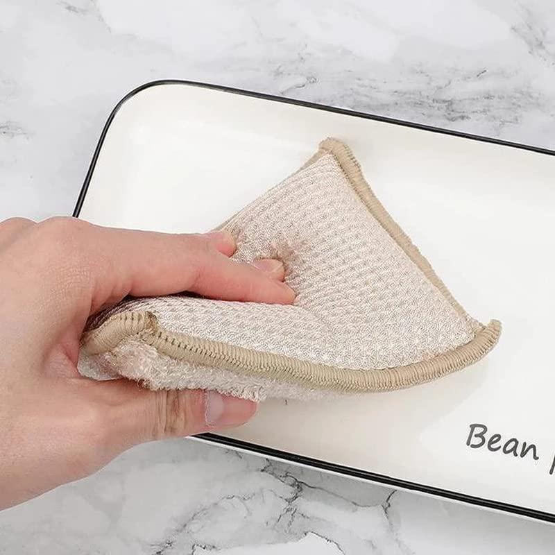 FGFG 6 Pack Reusable Kitchen Sponge, Durable Bamboo Sponges for Washing Dishes, Natural Bamboo Fiber Dish Scrubber Brush (Light Yellow)