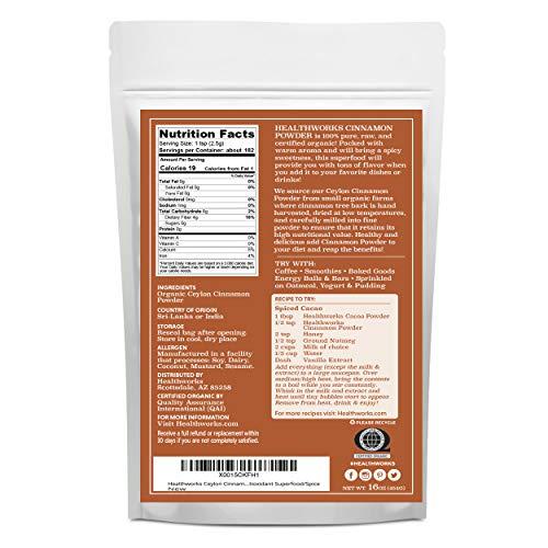 Healthworks Healthworks Ceylon Cinnamon Powder Ground Raw Organic (16 Ounces / 1 Pound) | Keto, Vegan & Non-GMO | Great with Coffee, Tea & Oatmeal | Premium Antioxidant Superfood/Spice (1 Pound)