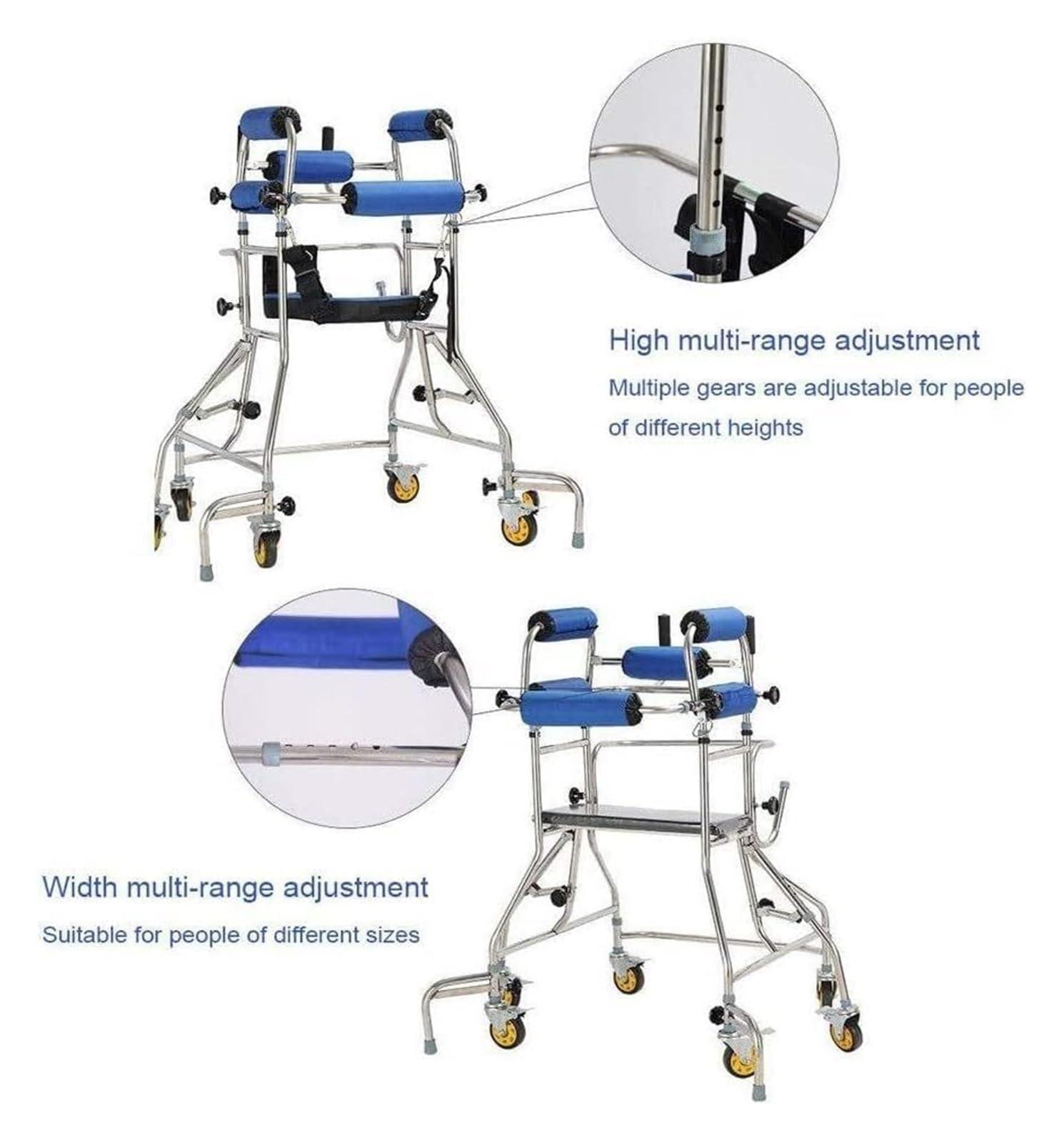 AMydio Standing Walker Medical Walker Standard Mobility Walking Aid with Seat and Wheels Adult 360 Rollator Steel Walking Frame Height Adjustable for Elderly Seniors 250 Kg Capacity