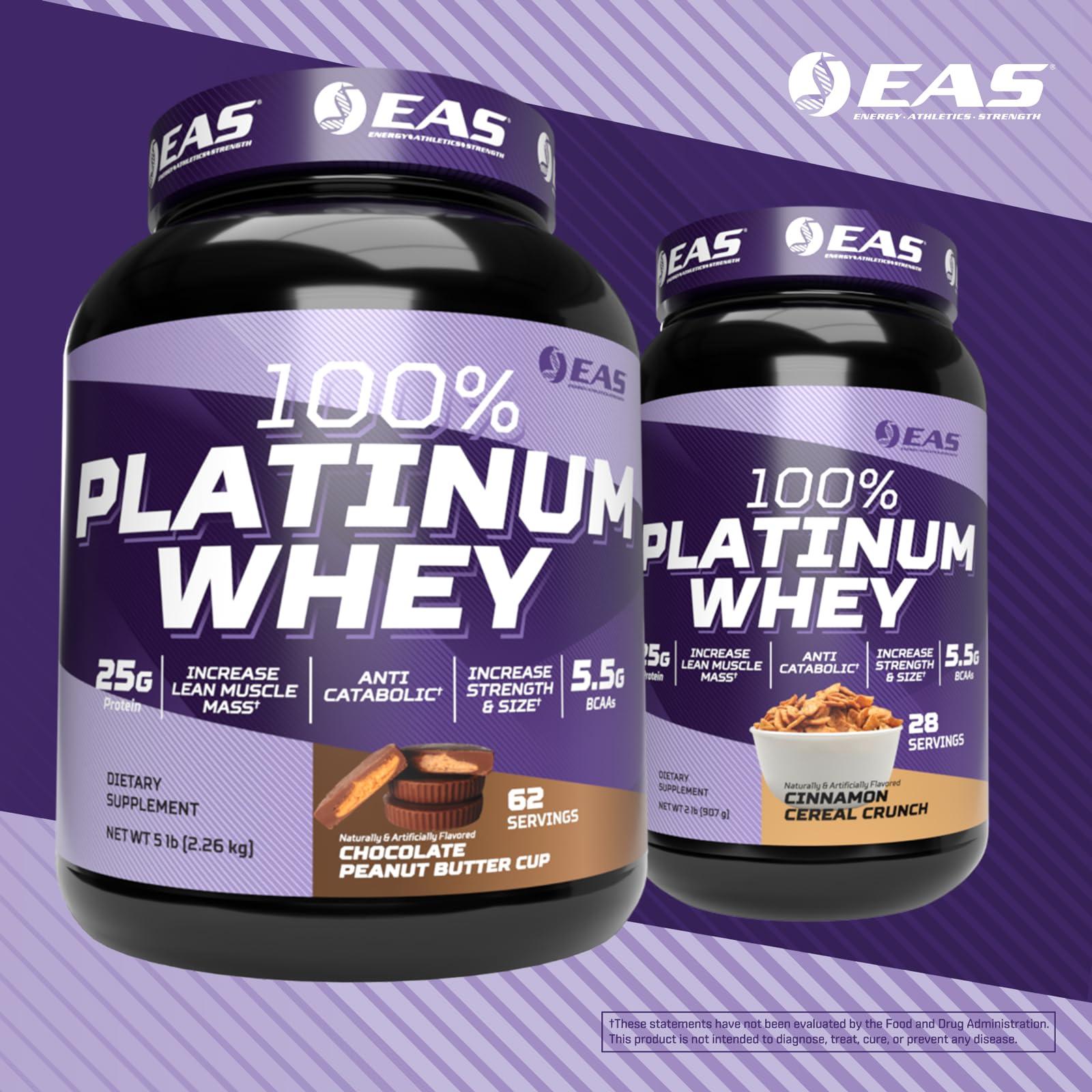 EAS EAS 100% Platinum Whey Protein | 3 Ultra-Platinum Whey Proteins | Increase Size & Strength | 25g Protein, 5.5g BCAAs | 5 Pound (Chocolate Ice Cream)