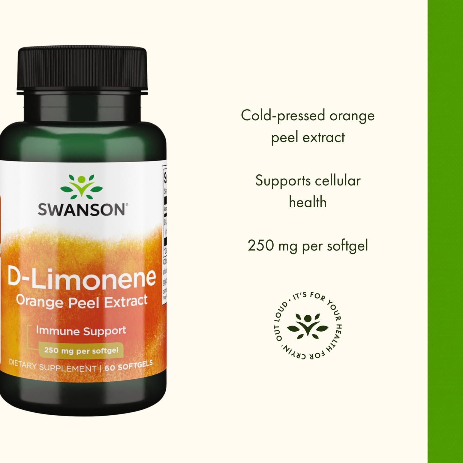 Swanson Swanson D-Limonene - Orange Peel Extract Supplement Promoting Cellular Health - High Potency Formula Supporting Health Defense - (60 Capsules, 250mg Each) (2 Pack)