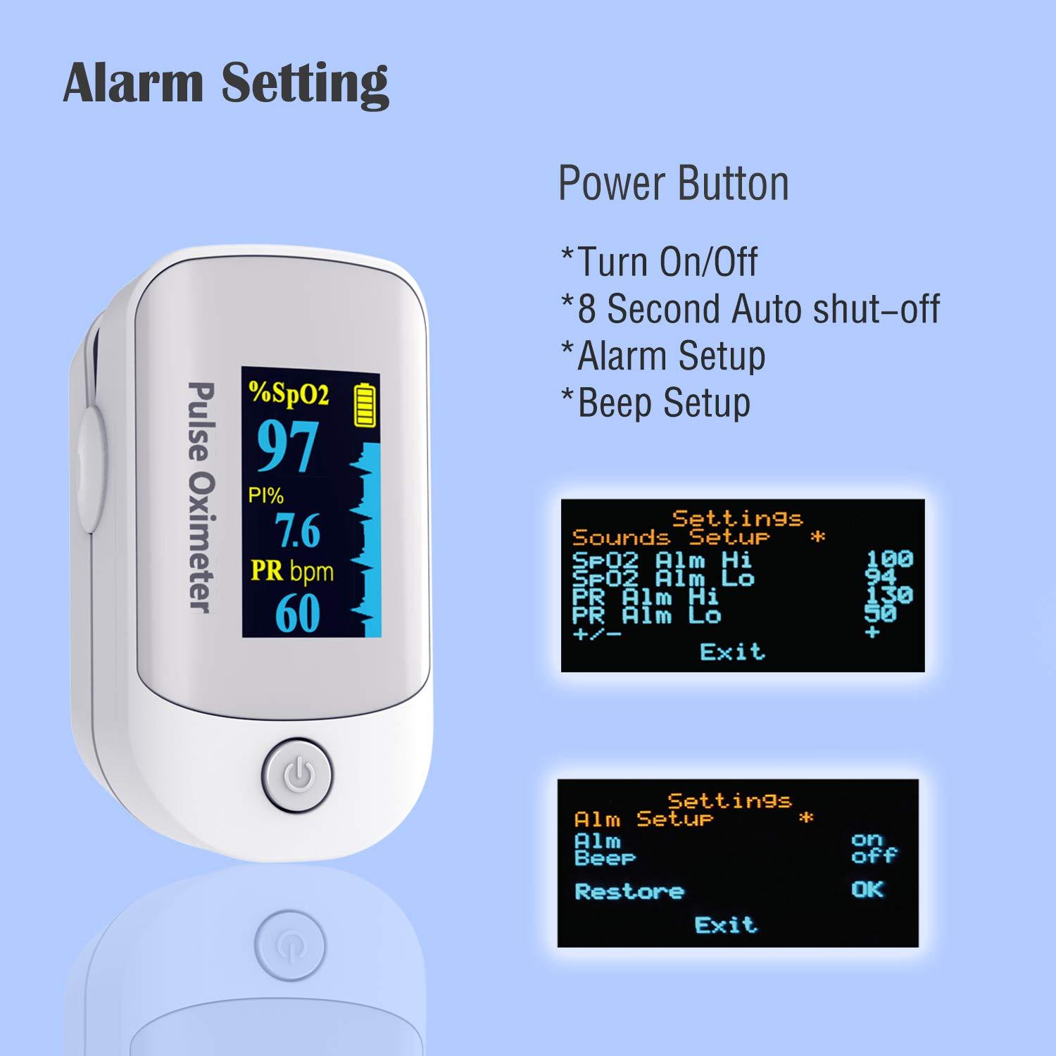 Amemo Pulse Oximeter, OLED Display Oxygen Monitor Fingertip, Blood Oxygen Saturation Monitor (SpO2) with Carrying Case, Batteries and Lanyard