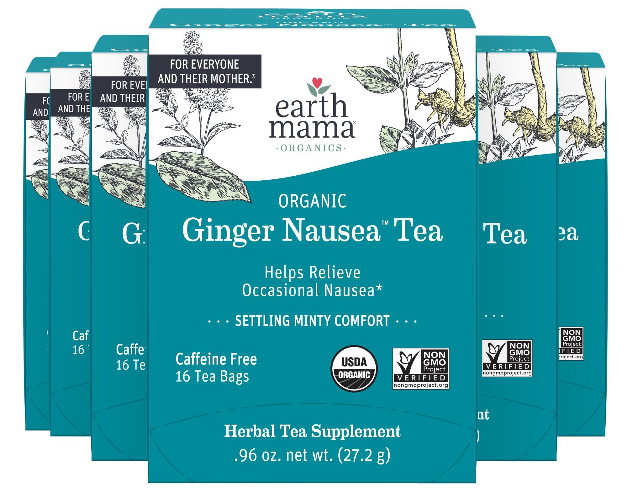 Earth Mama Earth Mama Organic Ginger Nausea Tea | Comforts Occasional Nausea + Morning Sickness, 16 Teabags Per Box (6-Pack)